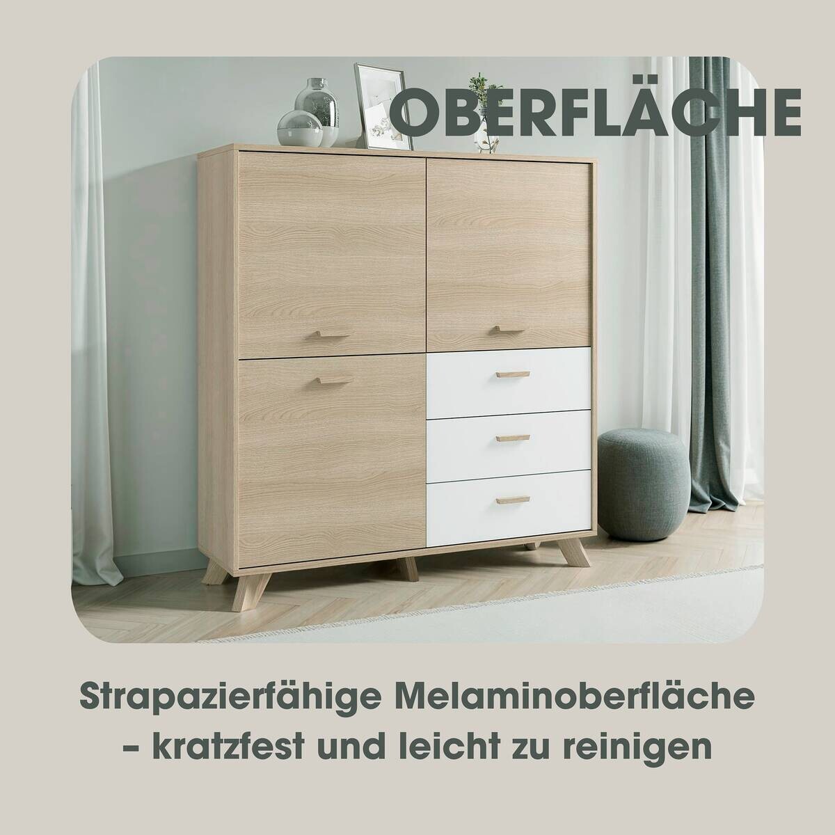 Highboard BASTIAN Eiche weiß B/H/T: ca. 120x131x36,5 cm