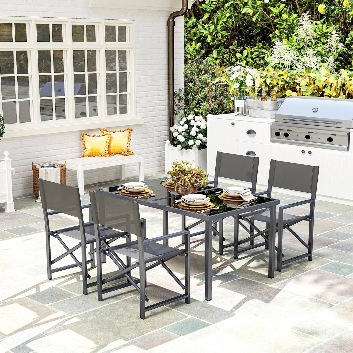 Outsunny Gartenmöbel-Set grau Stahl B/H/L: ca. 90x72x150 cm