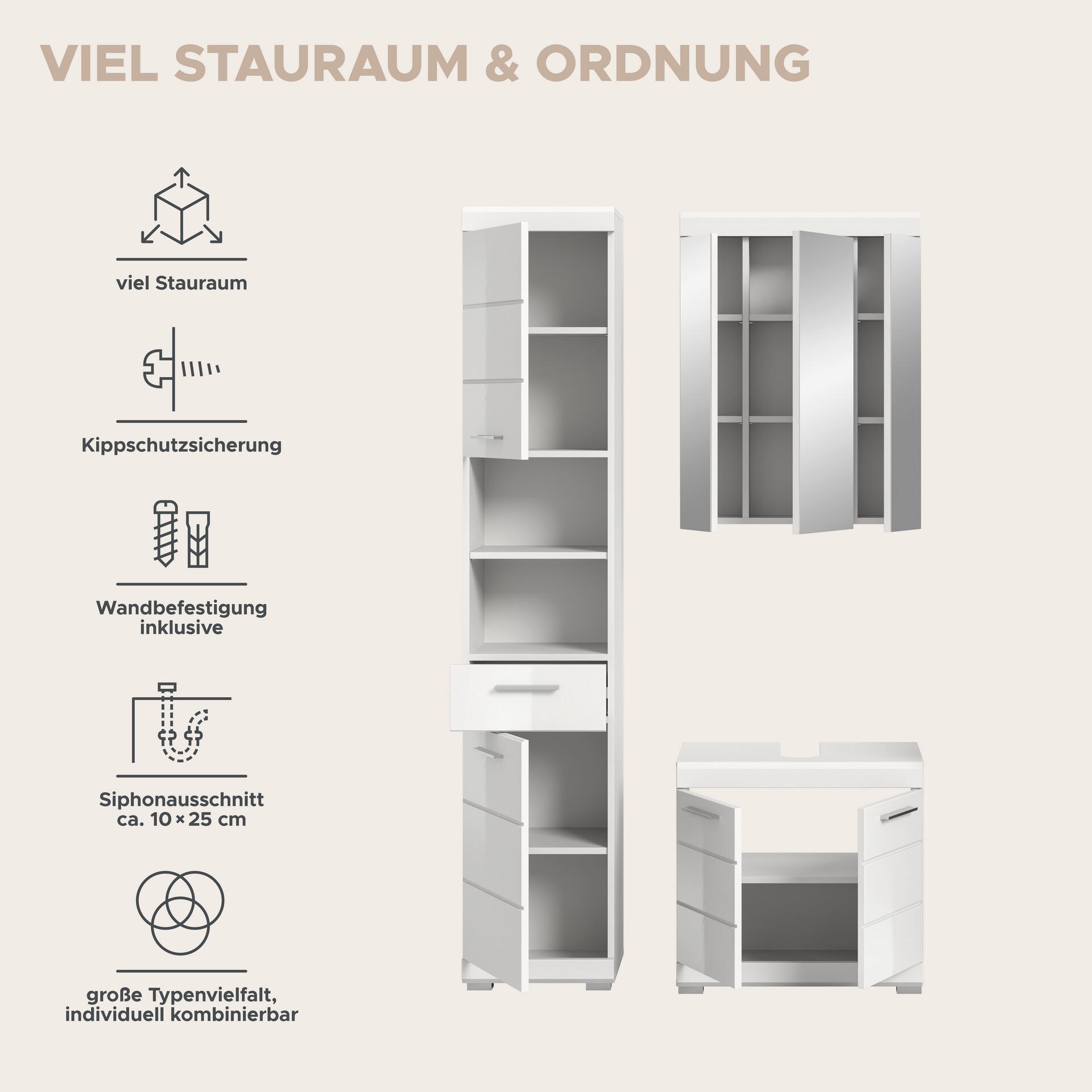 Badezimmer-Set Scout weiß weiß Hochglanz B/H/T: ca. 112x191x34 cm