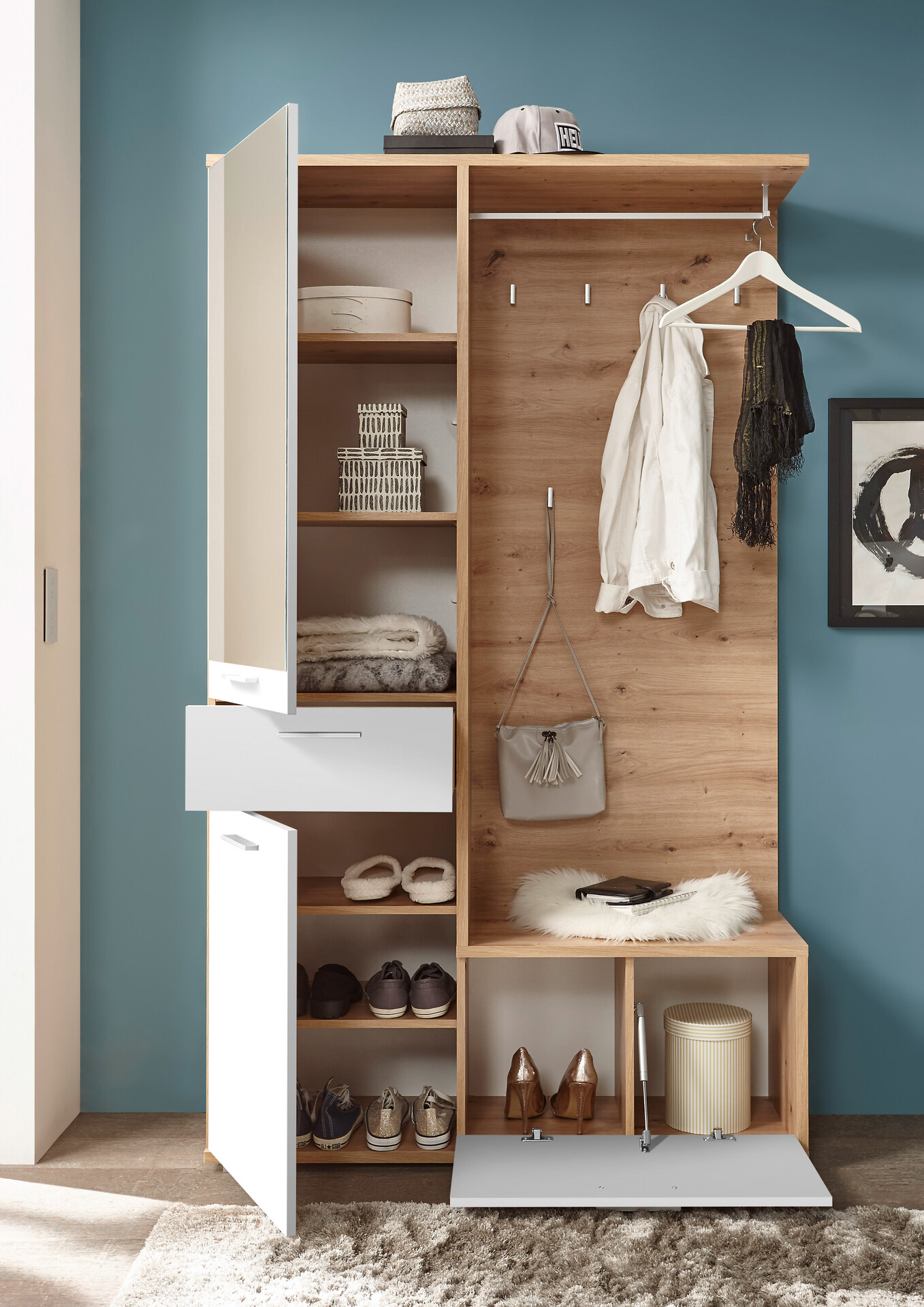 Garderobe Entra weiß Eiche Artisan Nachbildung B/H/T: ca. 117x198x38 cm