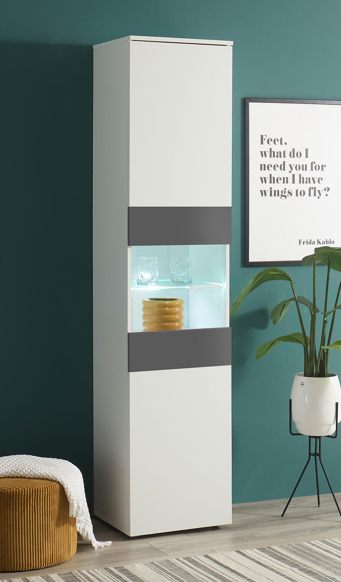 Vitrine Alex weiß Graphit B/H/T: ca. 45x195x37 cm Vitrine Alex weiß Graphit B/H/T: ca. 45x195x37 cm