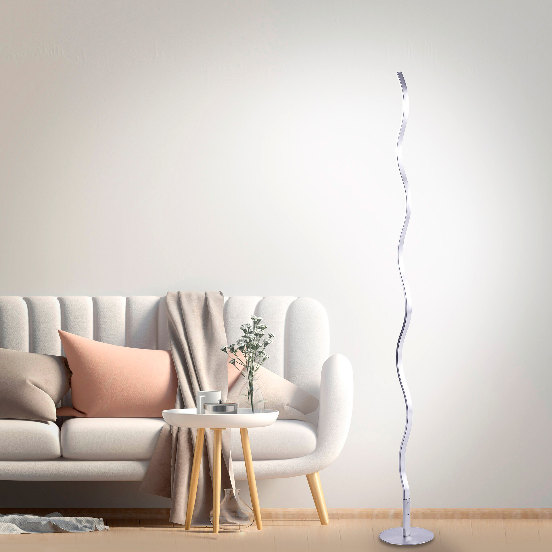 Just Light LED-Stehleuchte WAVE 15168-55 weiß stahlfarbig Metall Kunststoff B/H/T: ca. 14x120x14 cm 1 Brennstellen