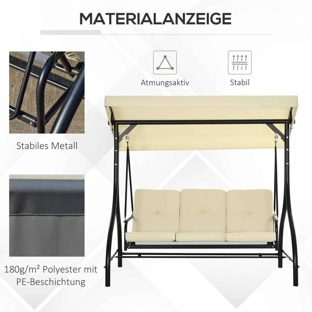 Outsunny Hollywoodschaukel beige Stahl B/H/L: ca. 117x175x195 cm