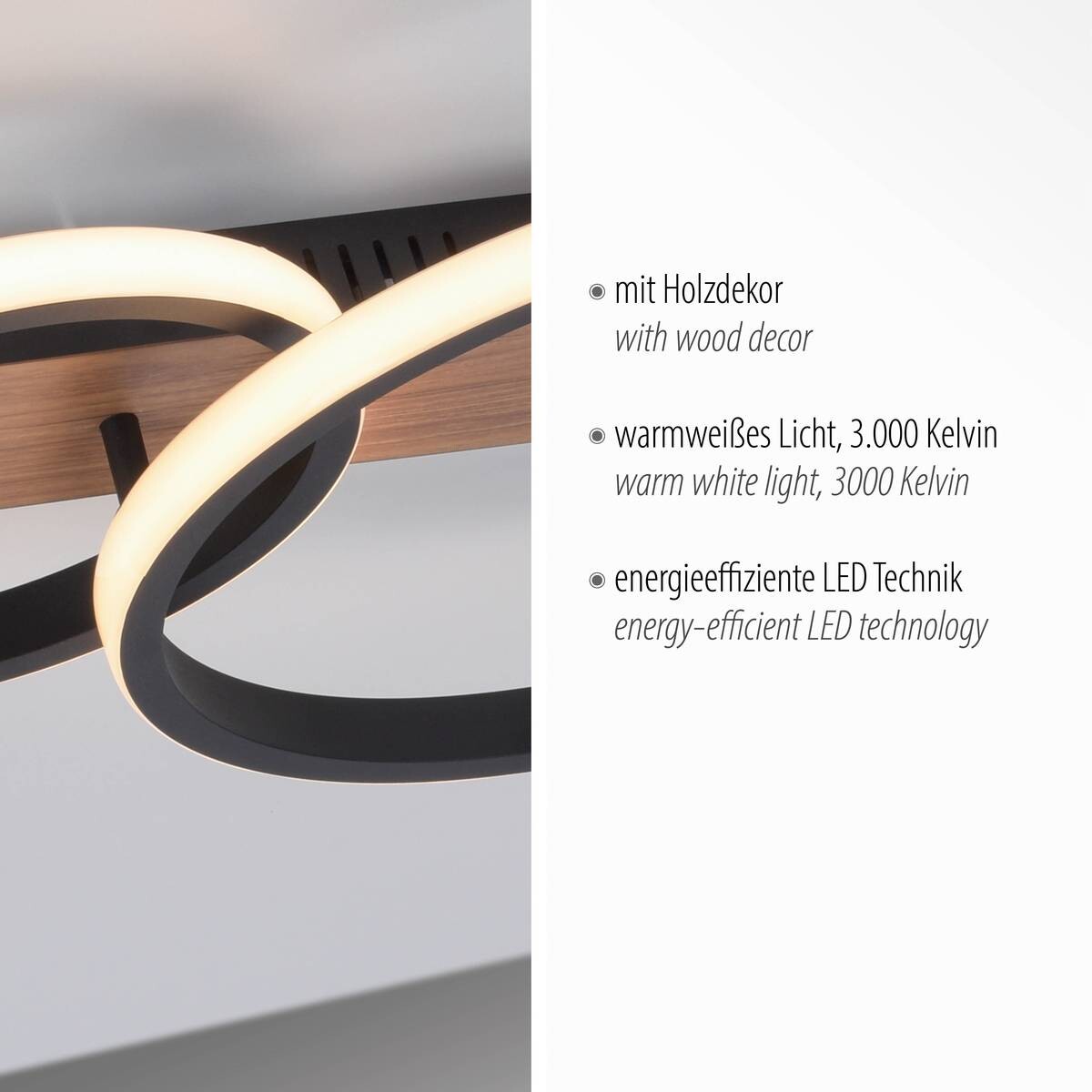 Just Light LED-Deckenleuchte TROOPER 15615-78 schwarz weiß natur Kunststoff Metall B/H/T: ca. 30x8x53 cm 1 Brennstellen