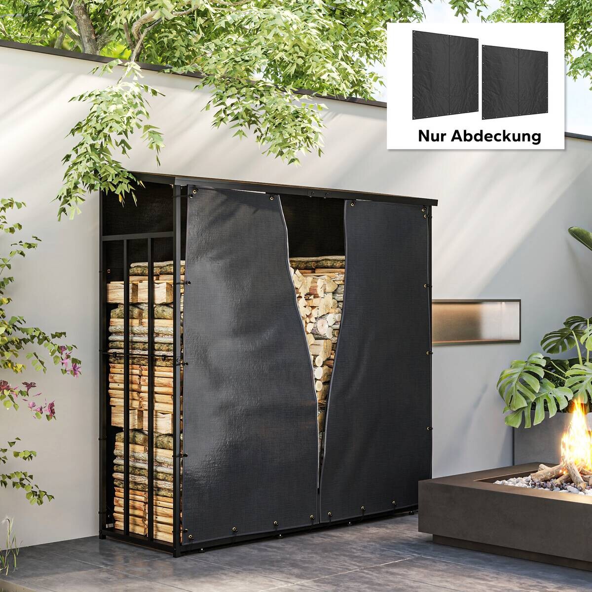 Outsunny Kaminholzregal Abdeckung schwarz Polyester B/H/L: ca. 1x173x174 cm