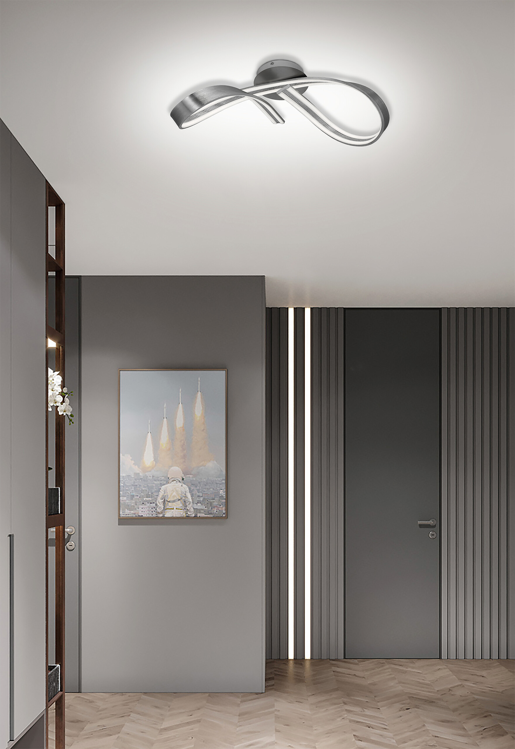 POCOline LED-Deckenleuchte Boucle nickel Metall Acryl B/H/L: ca. 25x23x75 cm