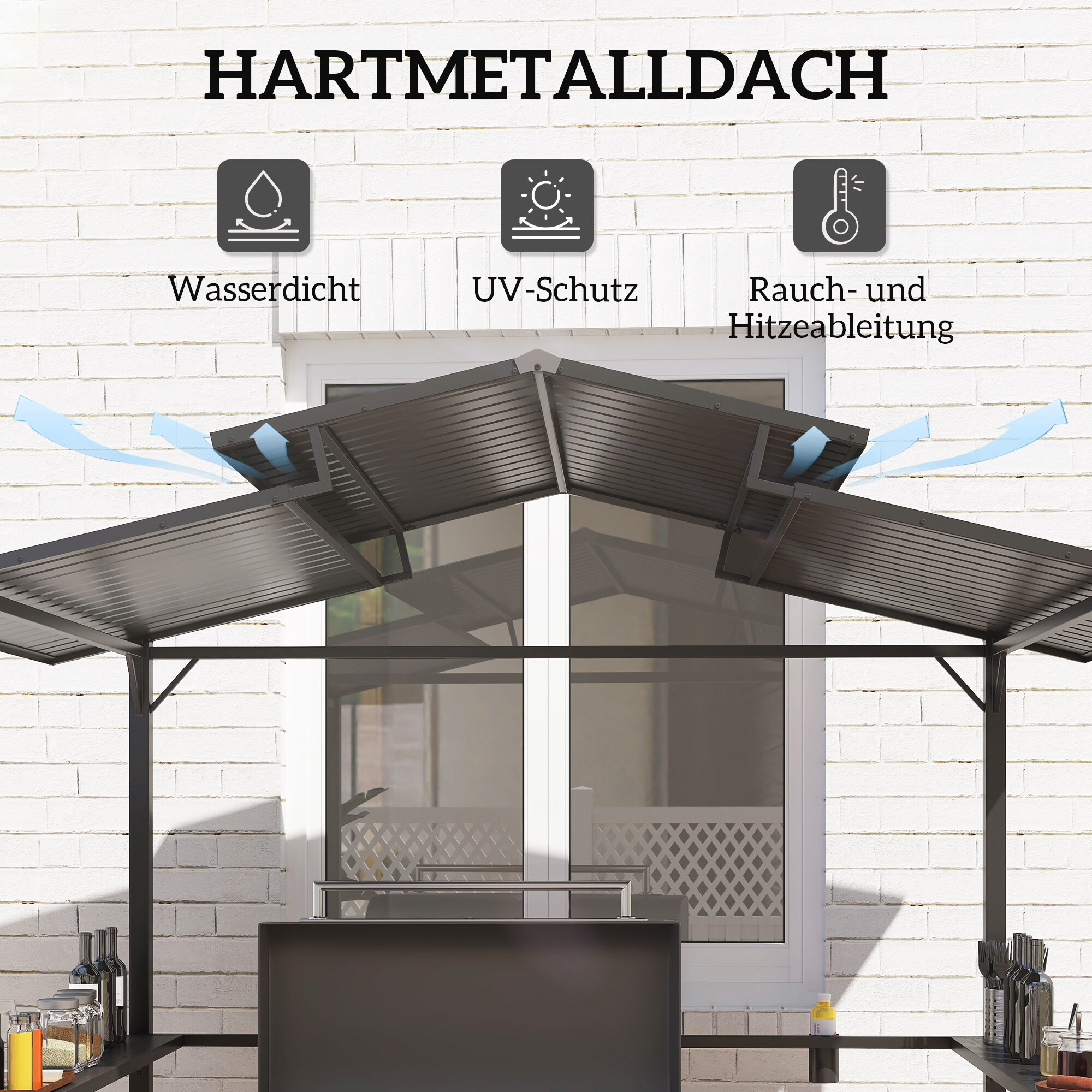 Outsunny Grillpavillon schwarz Metall B/H/L: ca. 160x250x250 cm