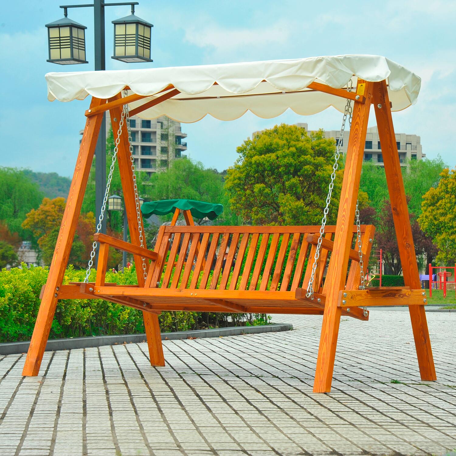 Outsunny Hollywoodschaukel natur Metall B/H/L: ca. 130x185x205 cm