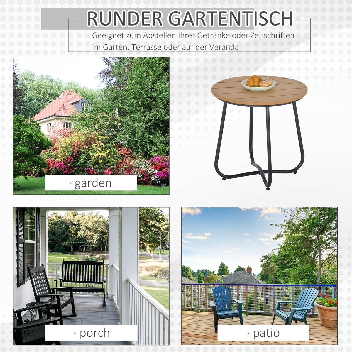 Outsunny Gartentisch braun Kunststoff H/D: ca. 48x49 cm