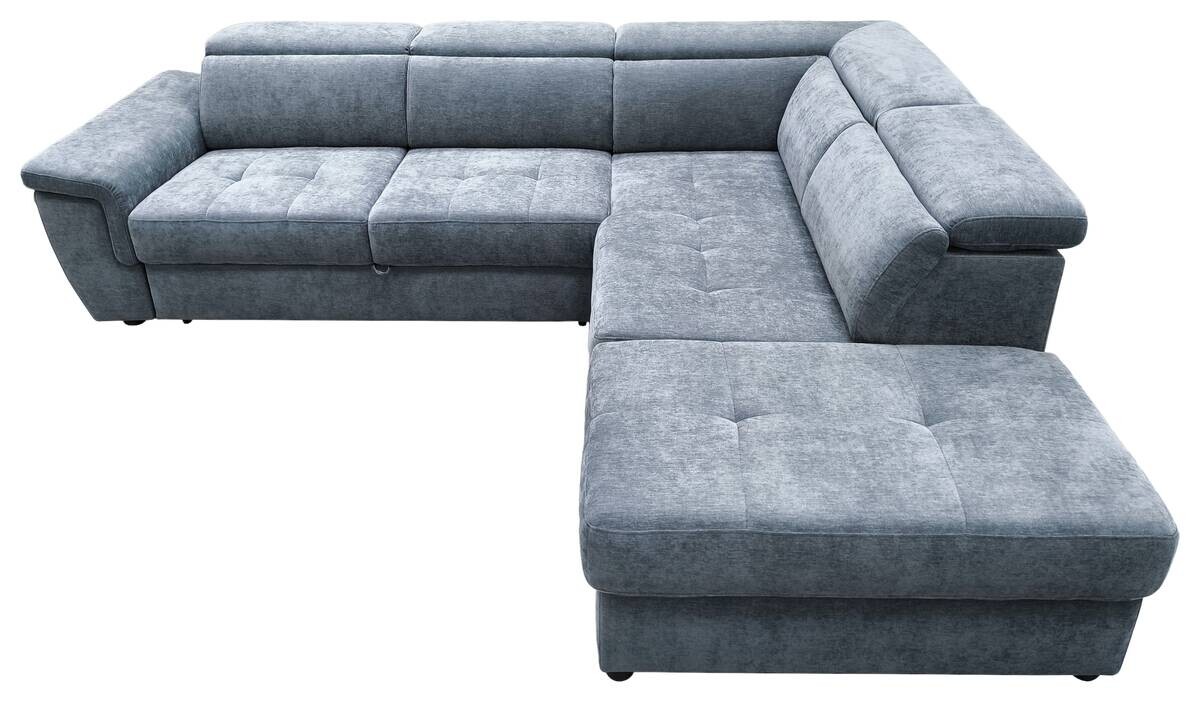 Ecksofa mit Bettfunktion und Bettkasten blaugrau Flachgewebe B/H/T: ca. 267x75x238 cm