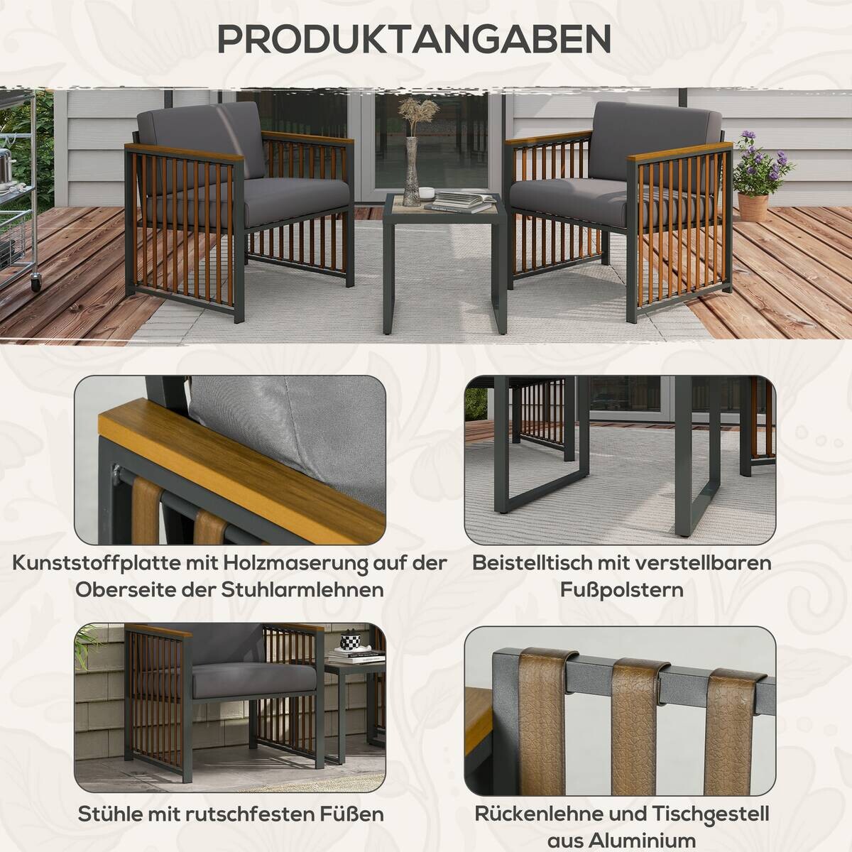 Outsunny Sitzgruppe grau Polyrattan B/H/L: ca. 68x66x68 cm