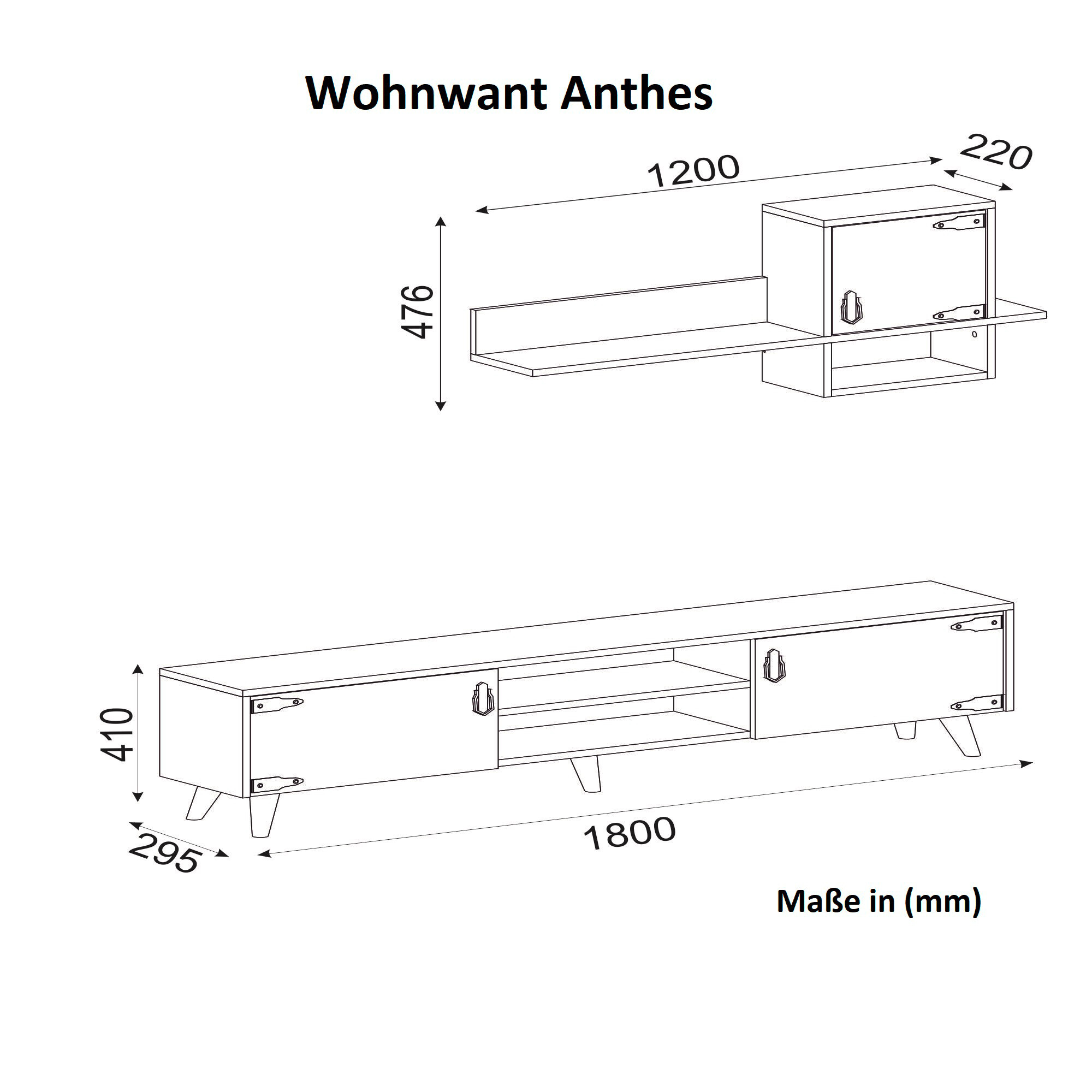 Wohnwand Anthes walnuss Nachbildung B/H/T: ca. 180x41x30 cm Wohnwand Anthes walnuss Nachbildung B/H/T: ca. 180x41x30 cm