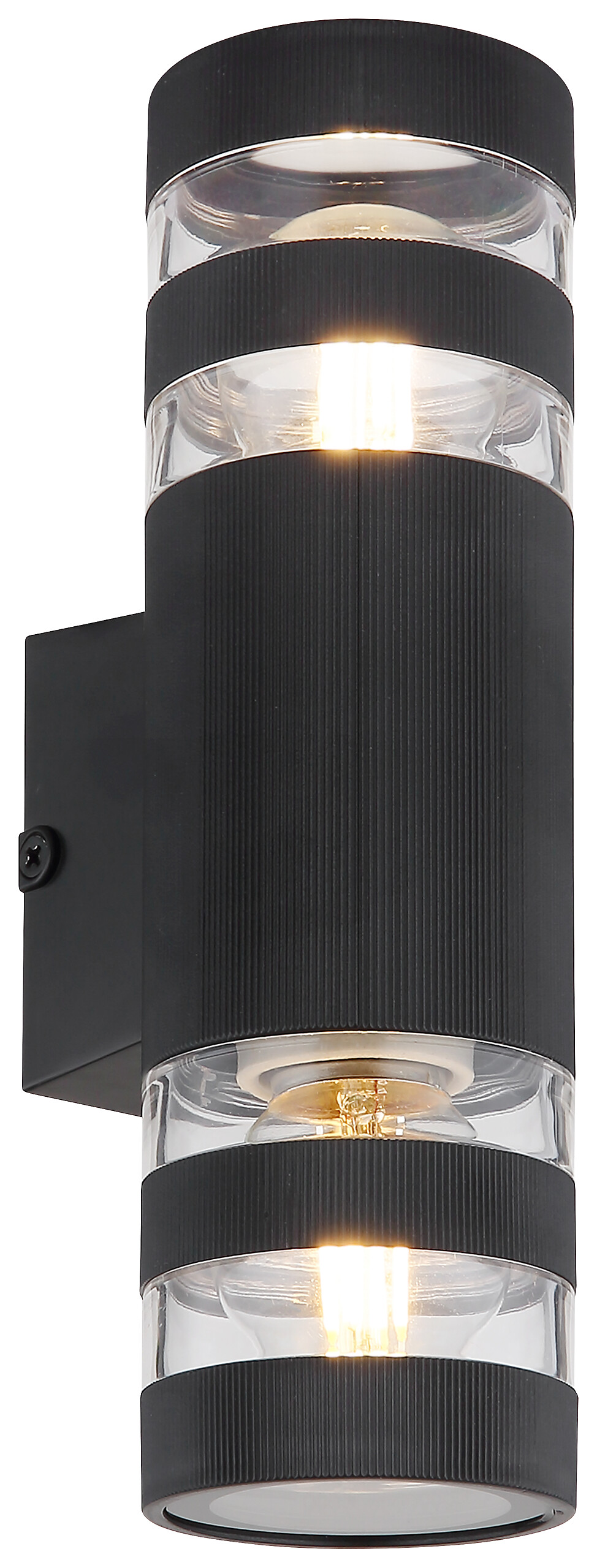 GLOBO Wandleuchte schwarz klar Glas Kunststoff B/H: ca. 6,5x22 cm E27 2 Brennstellen