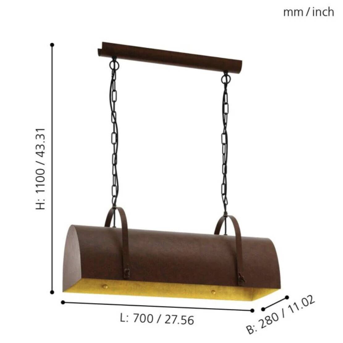 Eglo Pendelleuchte Deerhurst braun Stahl B/H/L: ca. 28x110x70 cm E27 2 Brennstellen