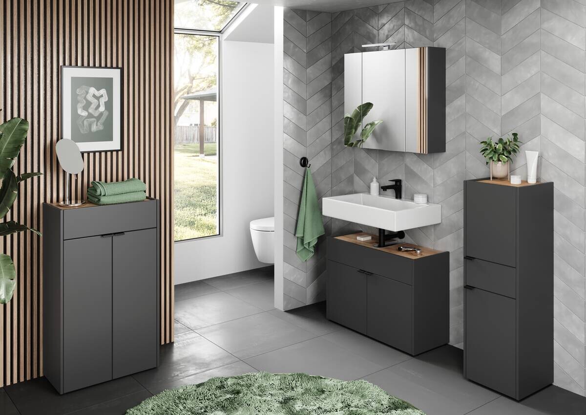 Waschbeckenunterschrank 4497-549 Graphit Eiche Navarra Nachbildung B/H/T: ca. 80x60x34 cm Waschbeckenunterschrank 4497-549 Graphit Eiche Navarra Nachbildung B/H/T: ca. 80x60x34 cm