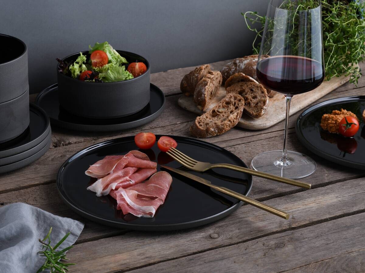 CreaTable Tafelservice Futuro schwarz Steinzeug 12 tlg.