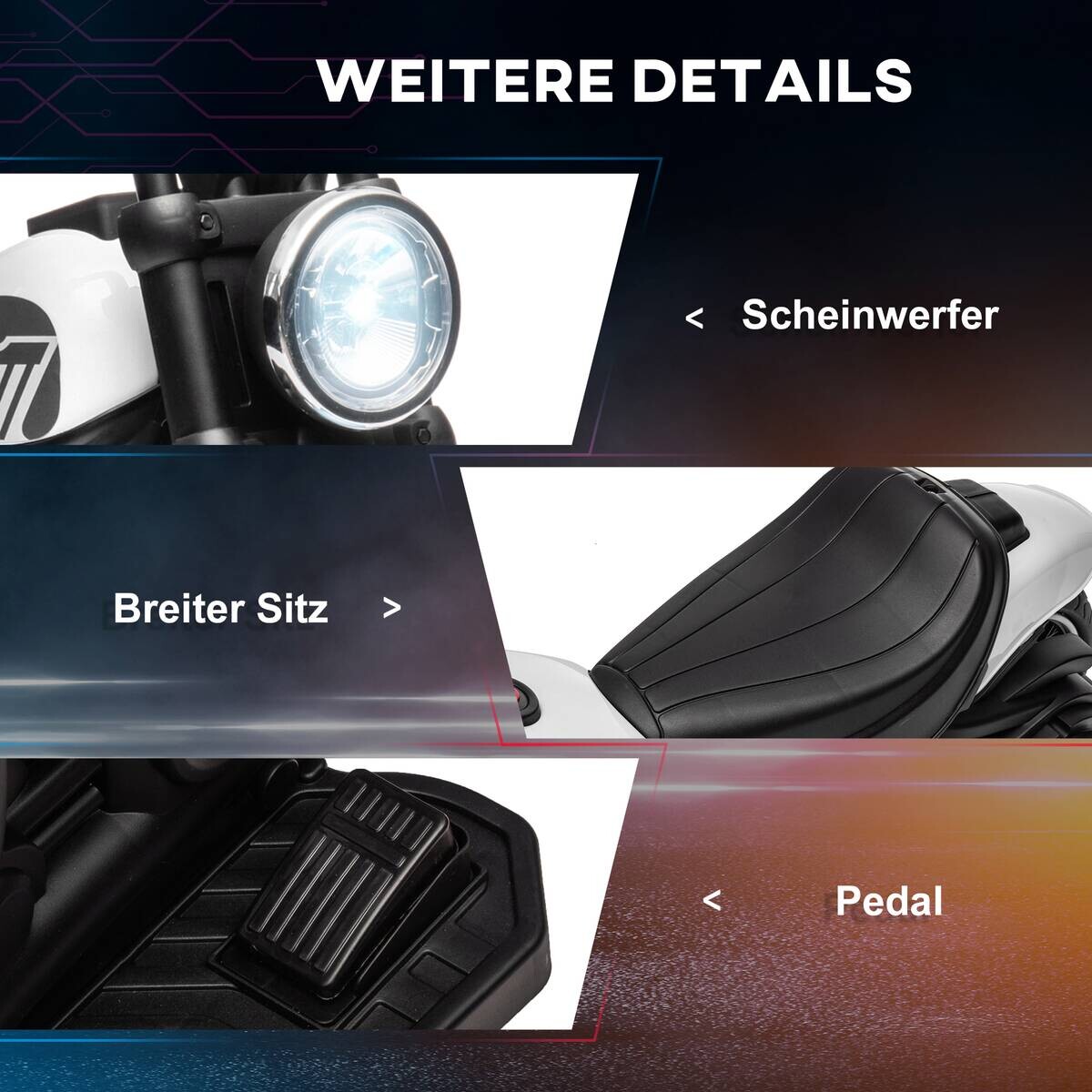 HOMCOM Kinder-Elektromotorrad schwarz B/H/L: ca. 42x57x76 cm