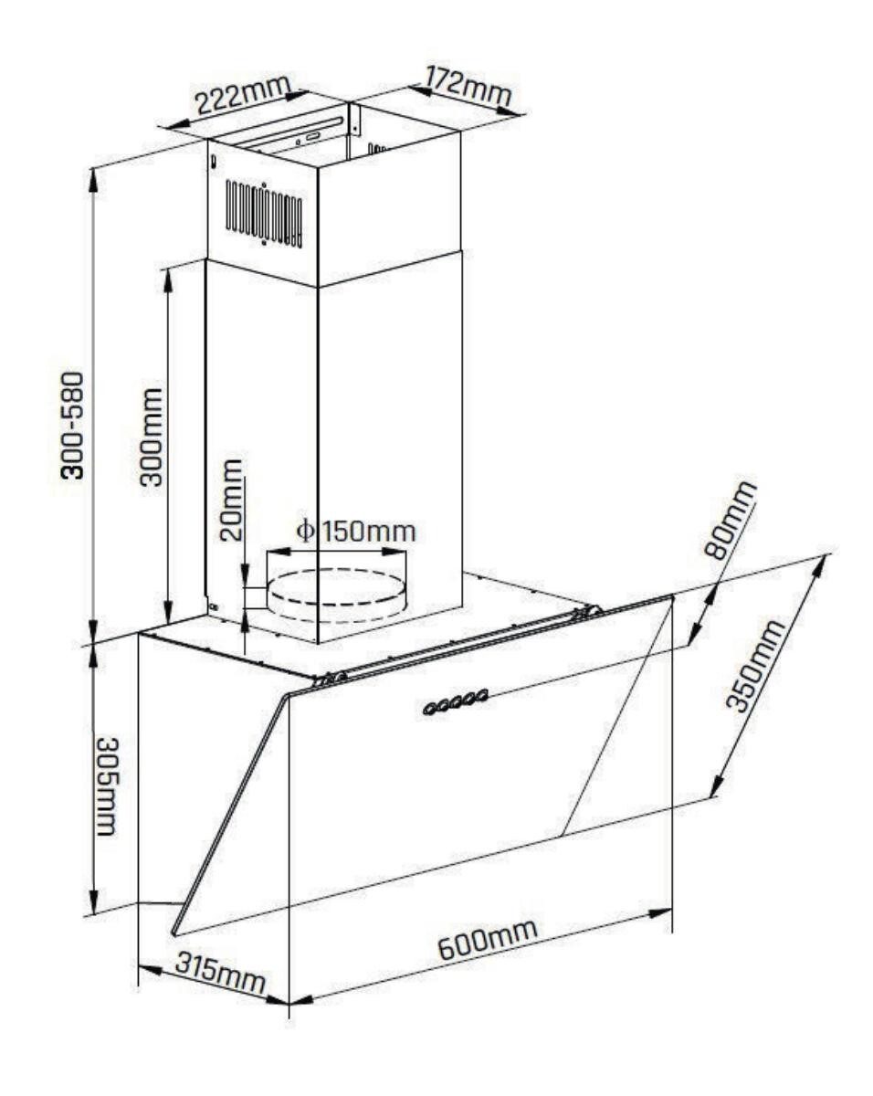 Mican Dunstabzugshaube KHA400MOFSA schwarz Metall B/H/T: ca. 60x60,5x31,5 cm