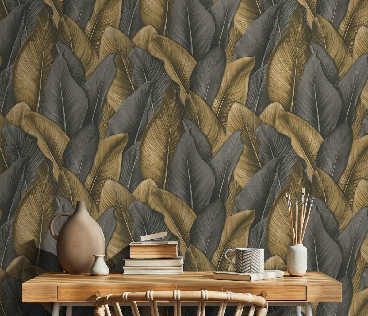 Erismann Vliestapete Blätter braun grau B/L: ca. 53x1005 cm