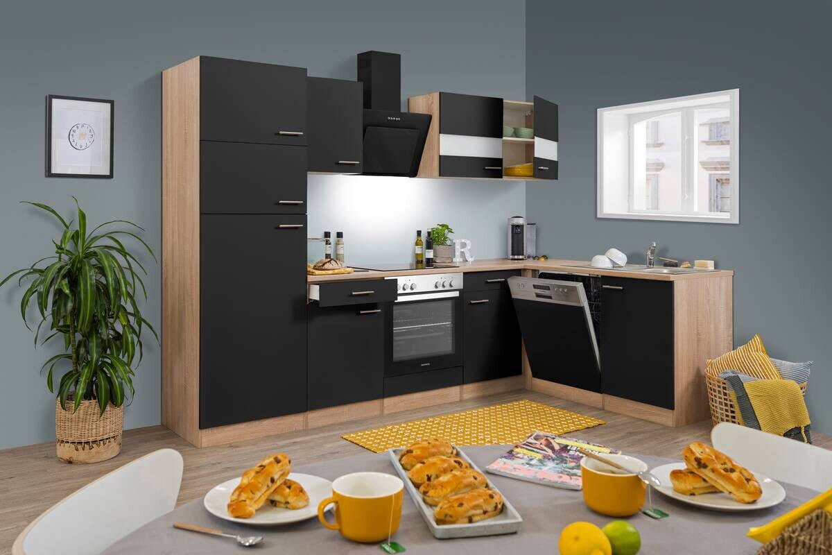 Respekta Winkelküche Economy schwarz matt B/H/T: ca. 280x200x172 cm