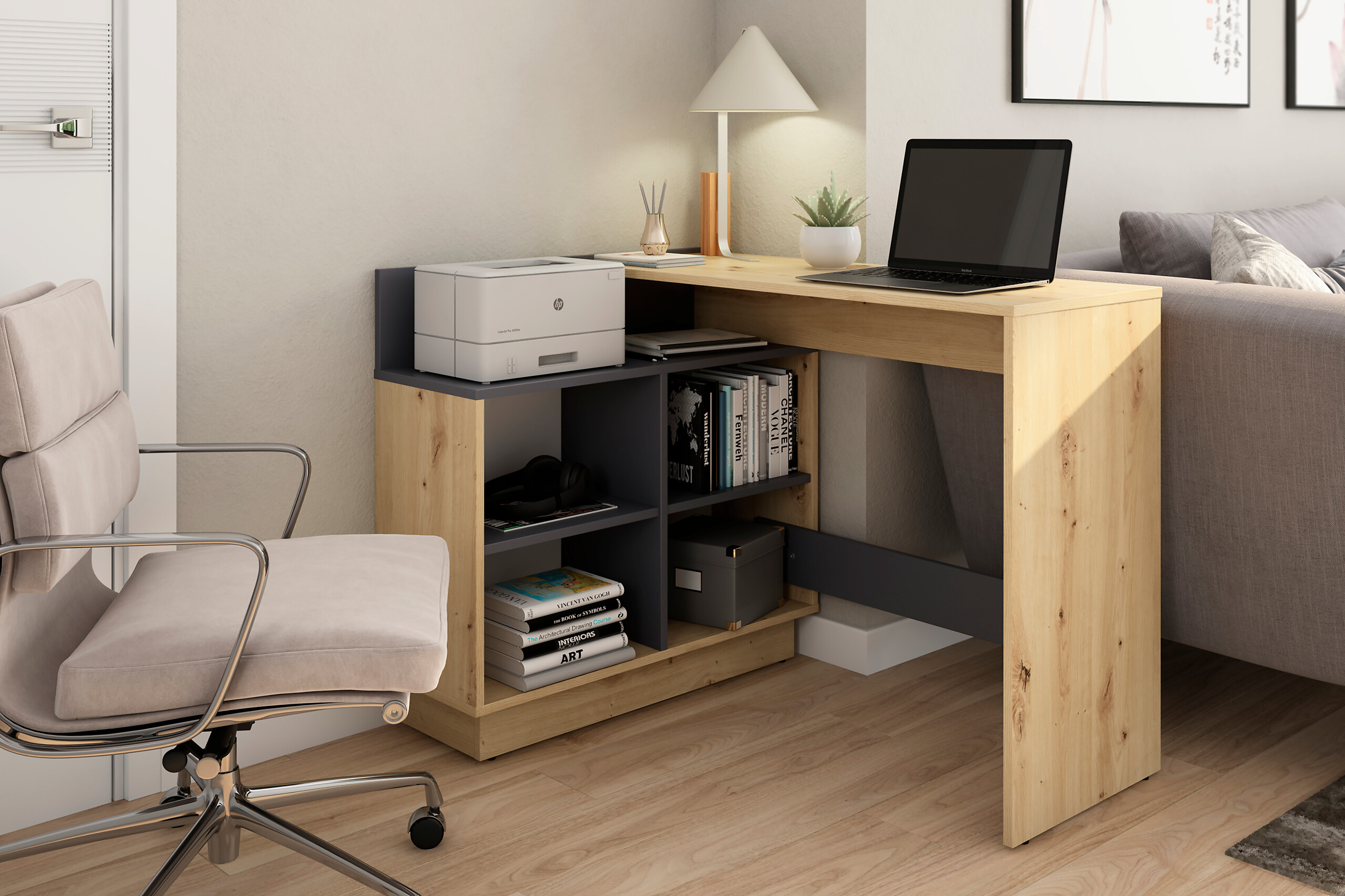 Eckschreibtisch BERNI Eiche Graphit B/H/T: ca. 102x77,5x80 cm