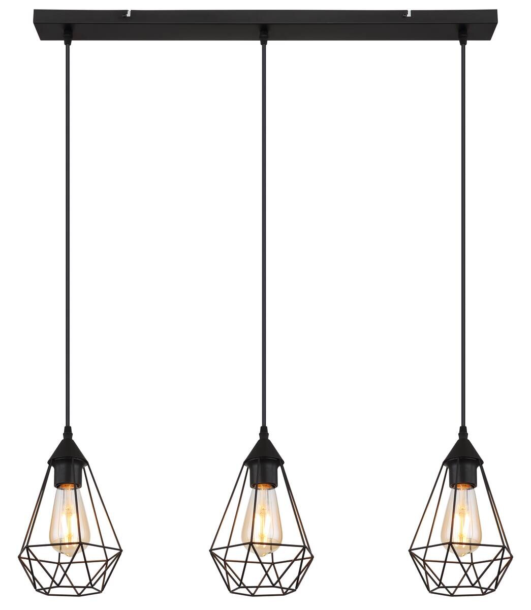 GLOBO Pendelleuchte schwarz Metall B/H/T: ca. 17x120x79 cm E27 3 Brennstellen