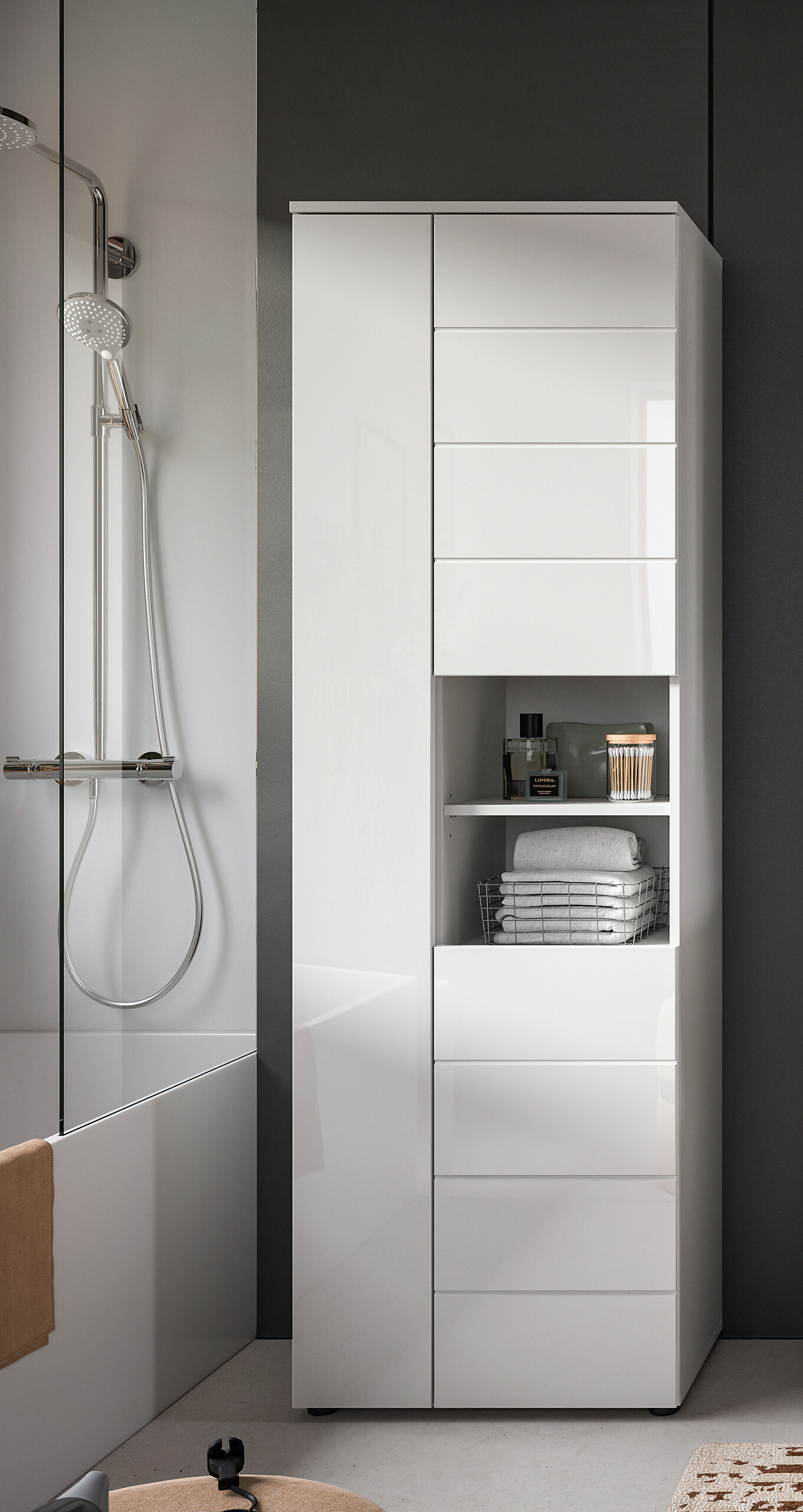 Badhochschrank VIRA weiß weiß Hochglanz B/H/T: ca. 60x190x34 cm