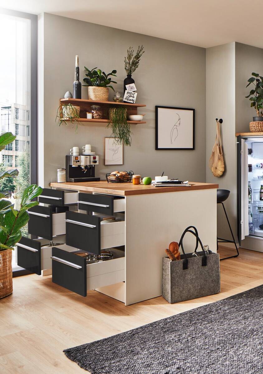 Respekta Inselküche Gabriel grau Hochglanz B/H/T: ca. 290x200x60 cm