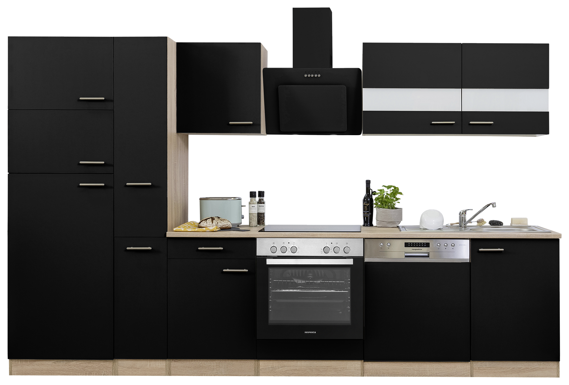 Respekta Küchenblock Economy schwarz matt B/H/T: ca. 310x200x60 cm