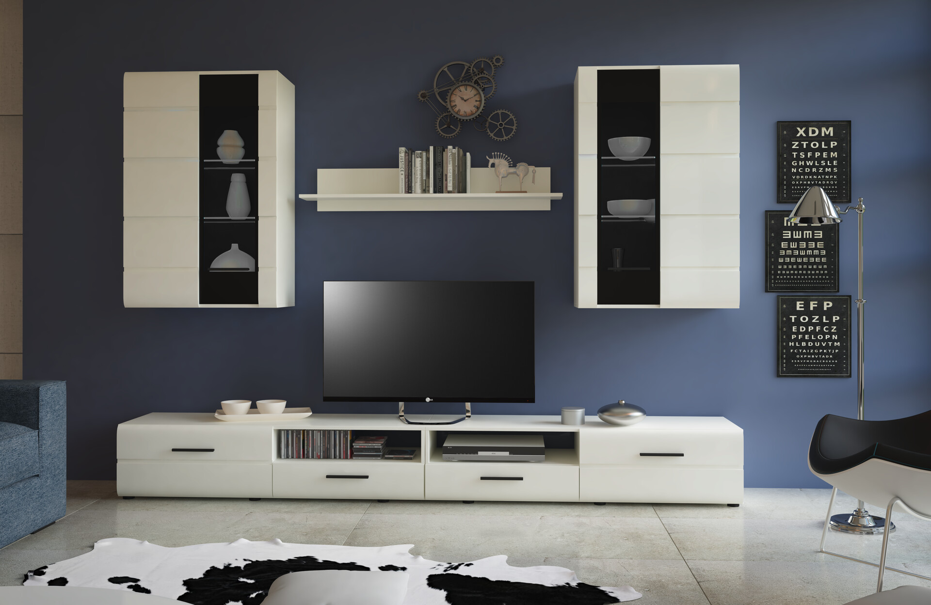 Wohnwand Kiel weiß weiß Hochglanz B/H/T: ca. 270x190x42 cm