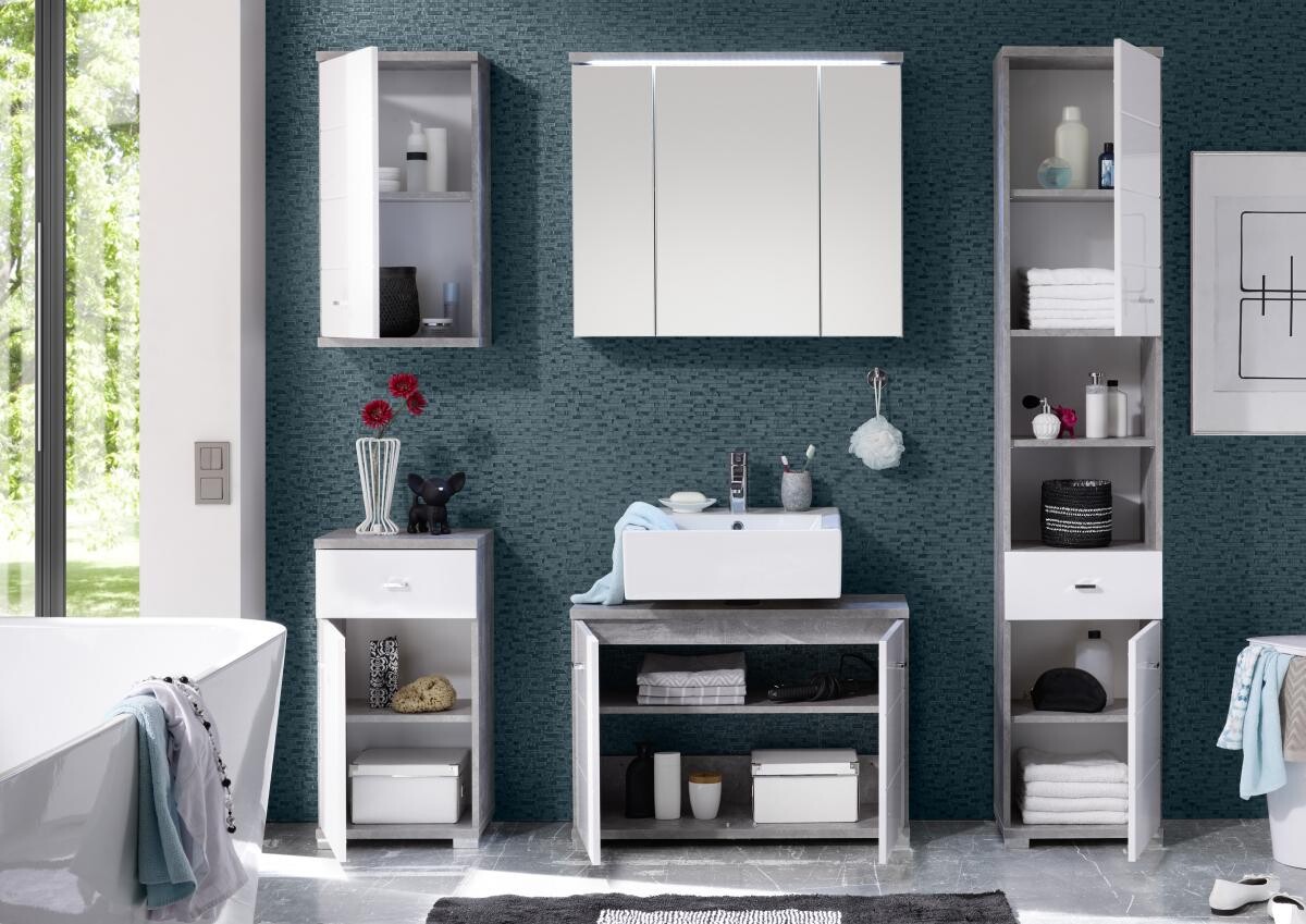 Badkommode Pool Beton Optik weiß Hochglanz B/H/T: ca. 38x73x30 cm