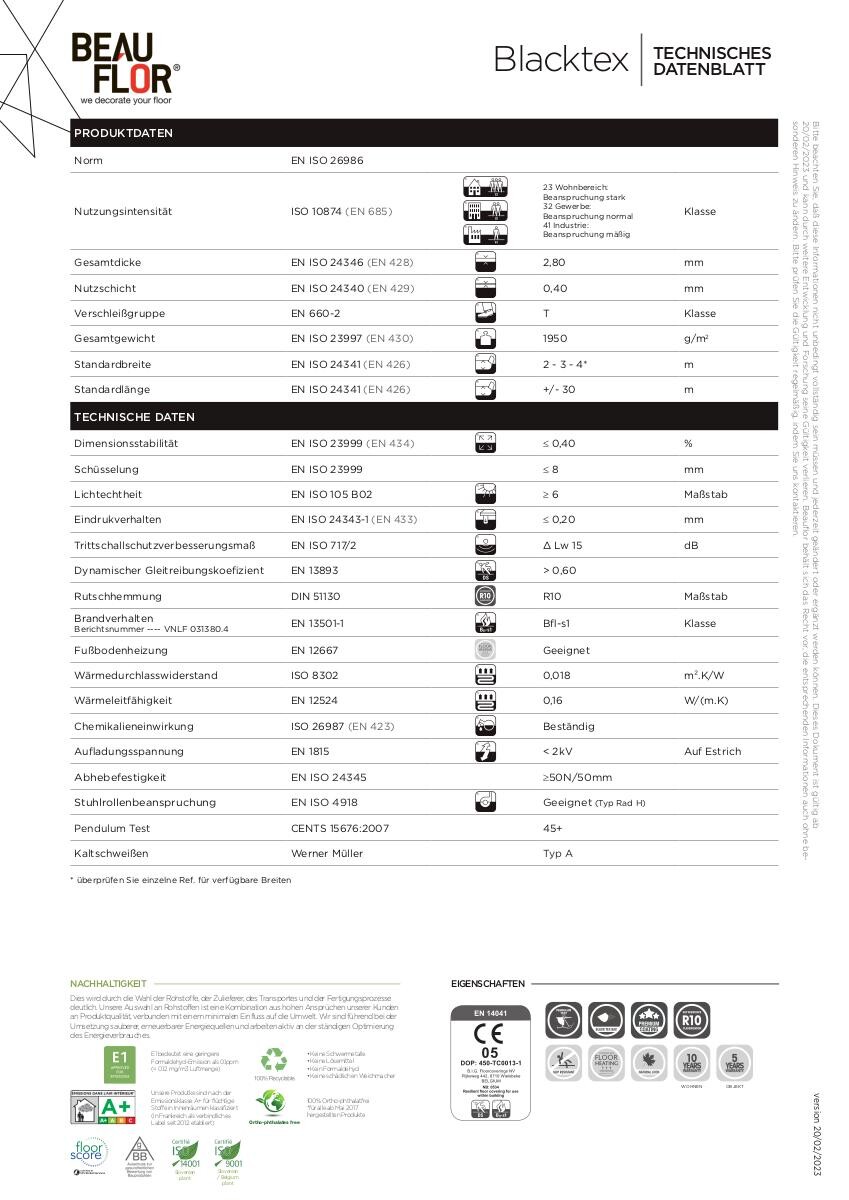 Vinylboden Blacktex hellgrau Beton B: ca. 400 cm pro m²