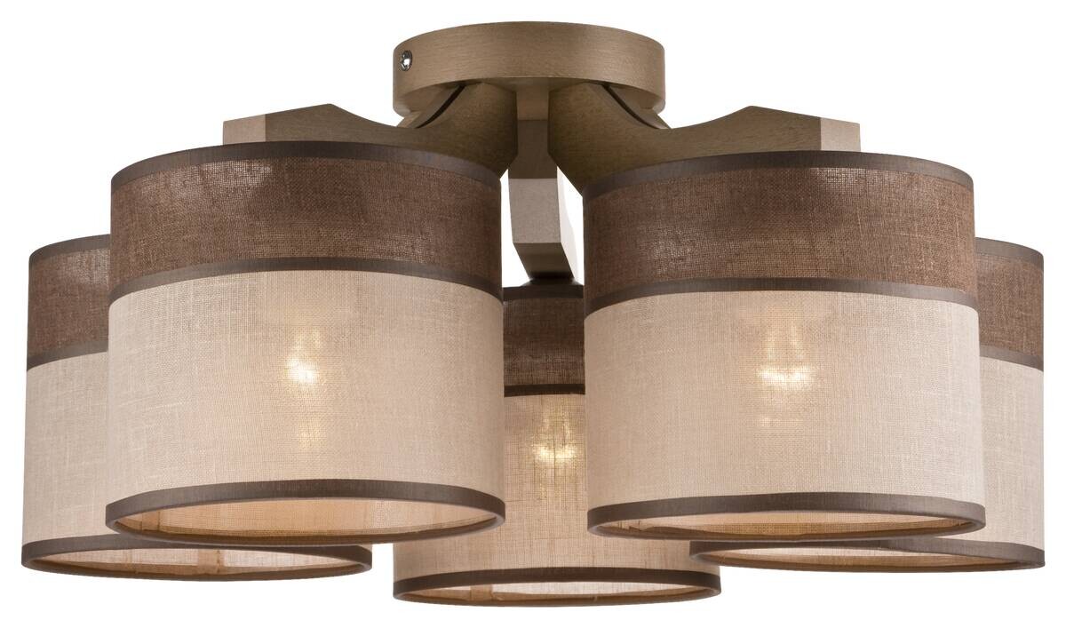 Lamkur Deckenleuchte Andrea natur Holz Stahl Stoff H/L: ca. 23x43 cm E27 5 Brennstellen