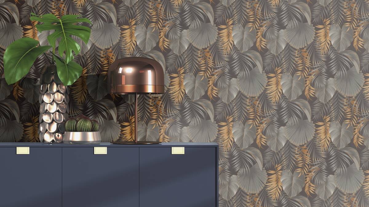 Vliestapete Dschungel schwarz gold B/L: ca. 53x1005 cm