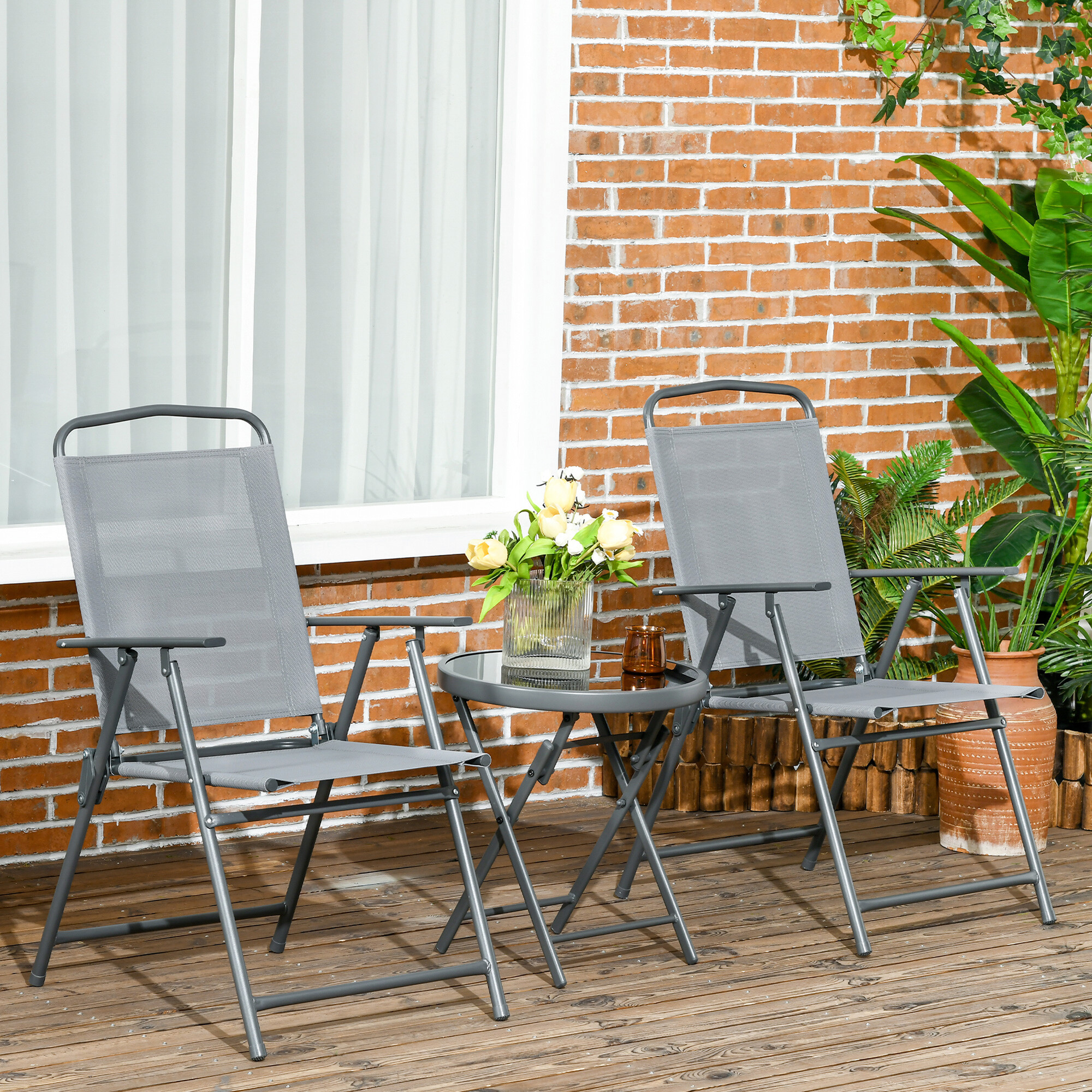Outsunny Bistro-Set hellgrau Mesh B/H/L: ca. 64x93x53,5 cm