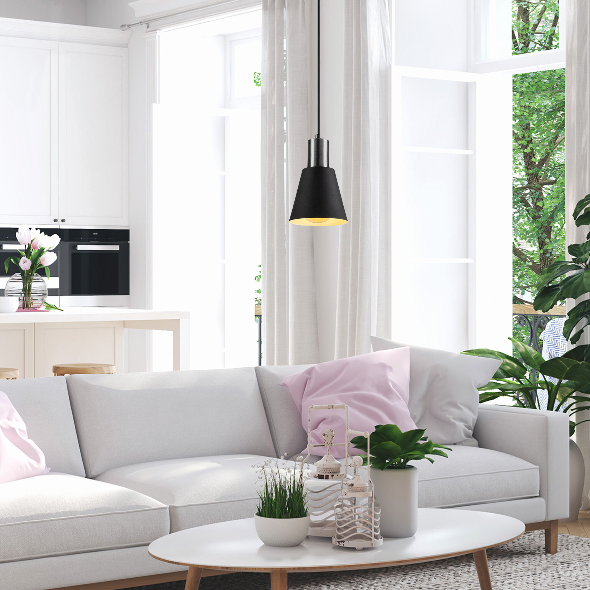 Opviq Pendelleuchte Kem schwarz nickel Eisen B/H/T/L/D: ca. 14x114x14x14x14 cm E27 1 Brennstellen