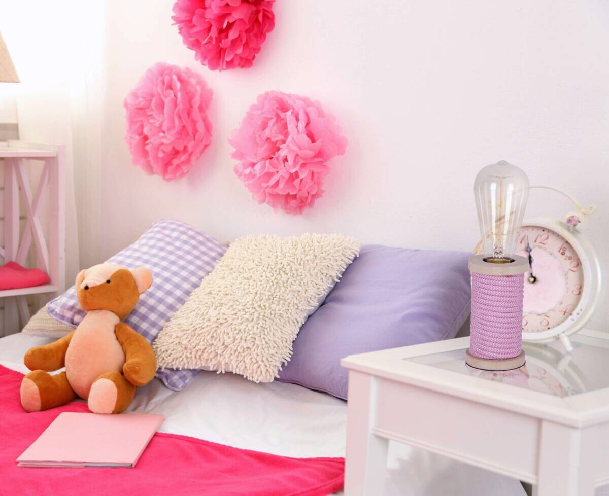 Näve Leuchten Tischleuchte 3158119 pink Metall Holz Textil B/H/T: ca. 7x12x7 cm E27 1 Brennstellen