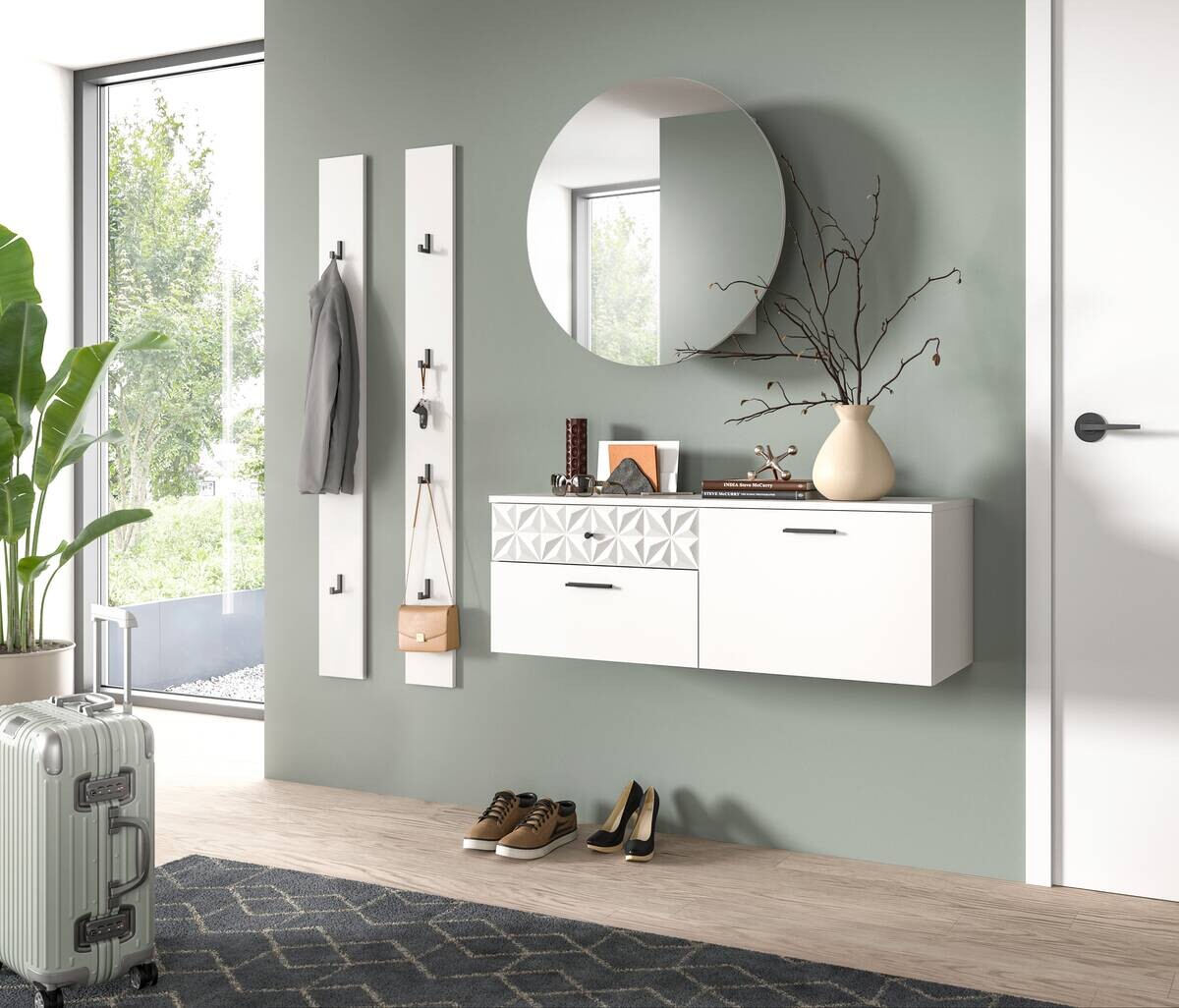 Garderobe Prisma weiß weiß Hochglanz B/H/T: ca. 172x192x34 cm