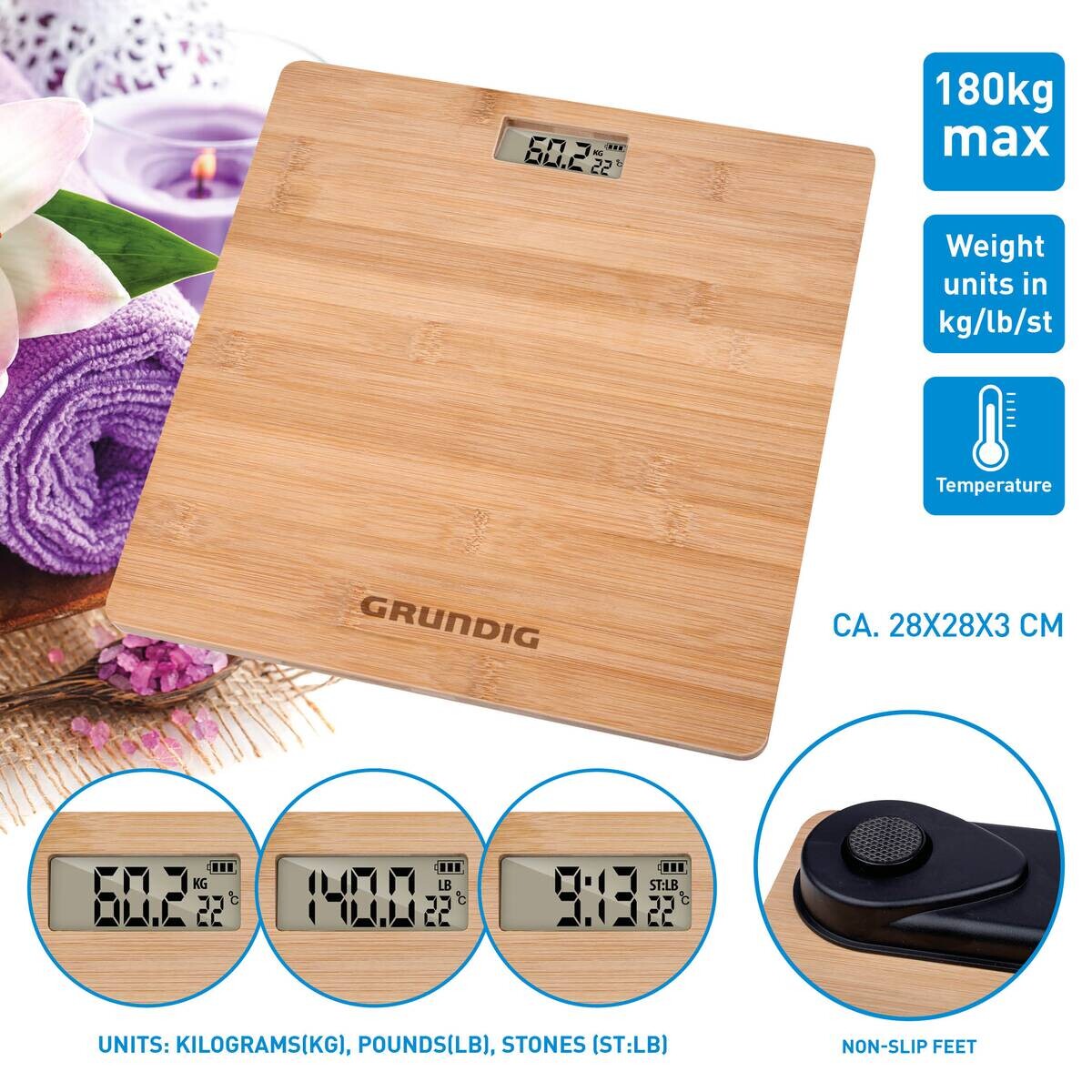 Grundig Personenwaage natur Bambus B/L: ca. 28x28 cm