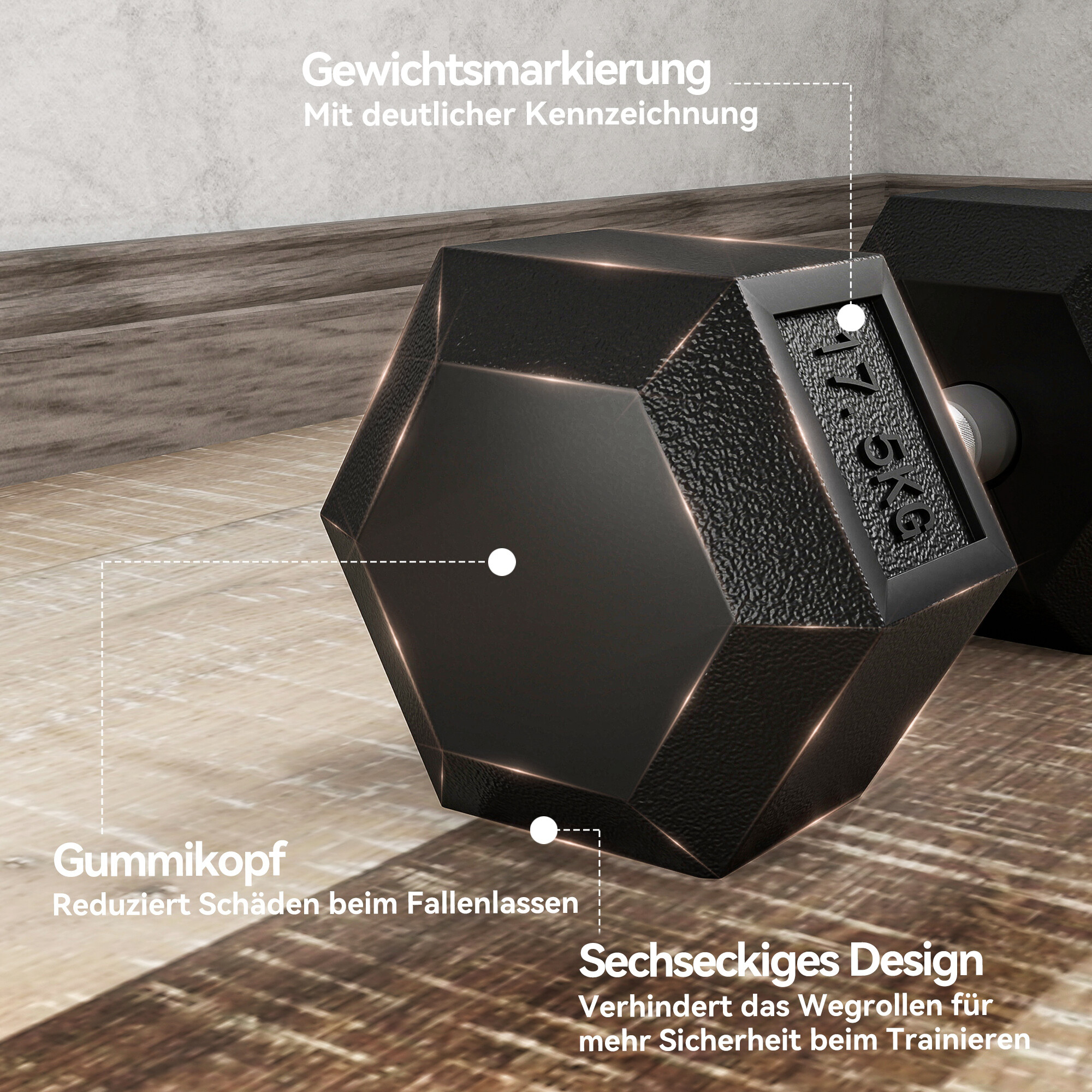 HOMCOM Kurzhantel schwarz Gummi B/H/L: ca. 16,2x34,6x16,2 cm