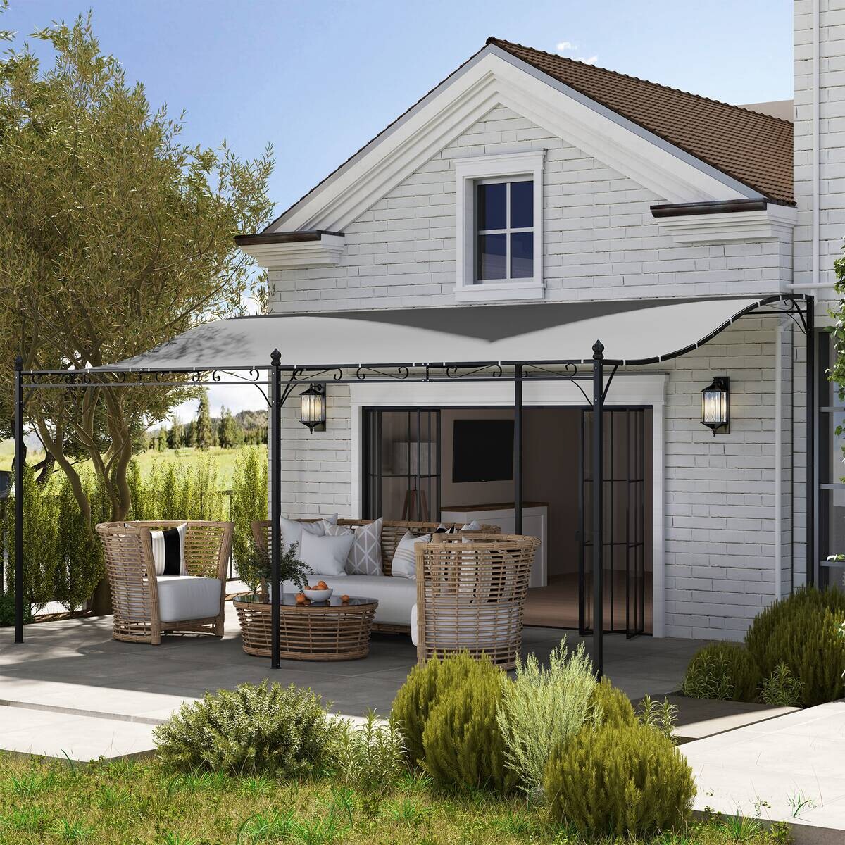 Outsunny Anbaupavillon dunkelgrau Polyester B/H/L: ca. 298x253x491 cm