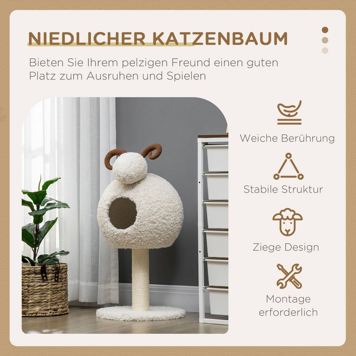 PawHut Kratzbaum cremeweiß Polyester B/H/L: ca. 40x80x40 cm