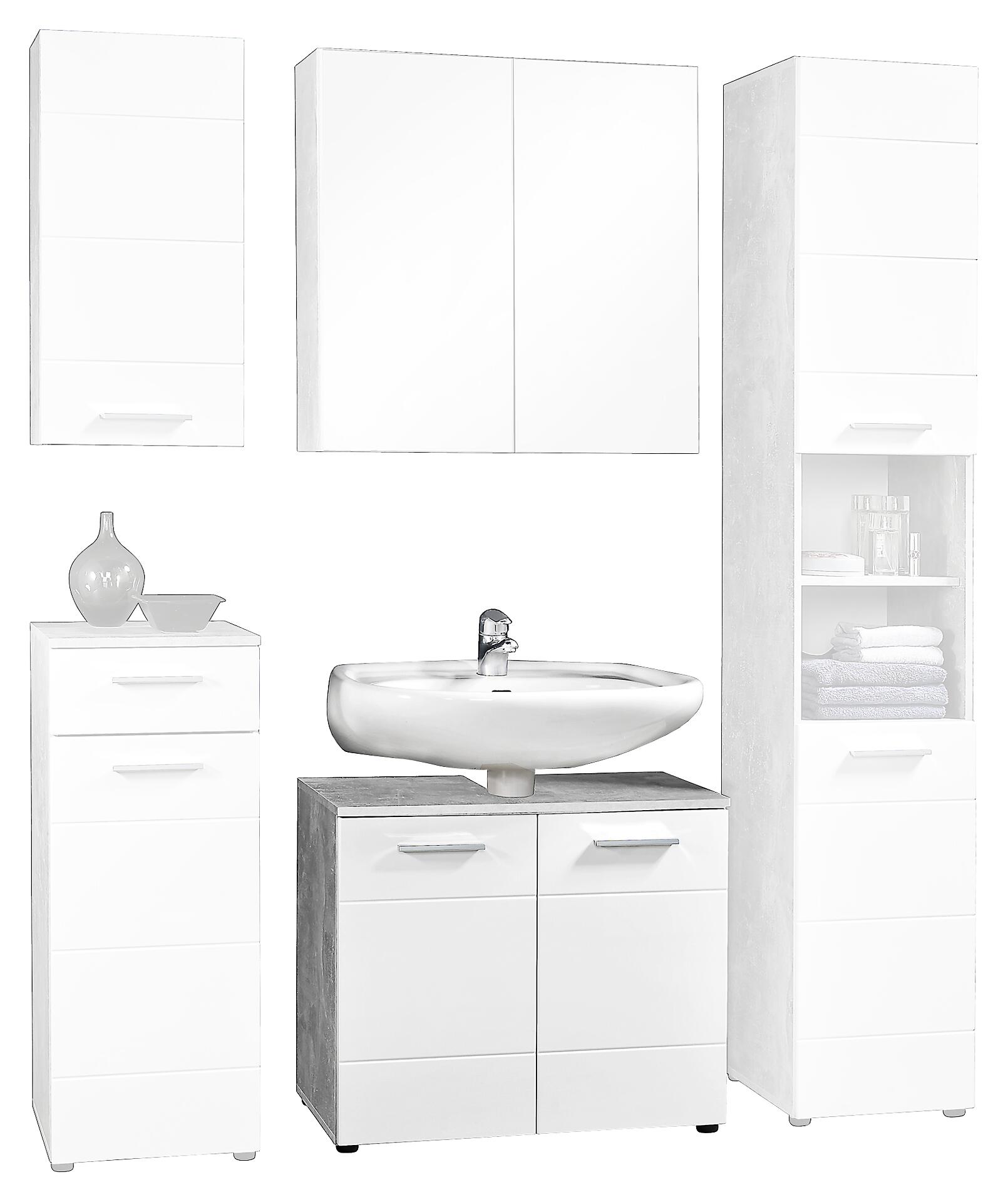 Waschbeckenunterschrank Stockholm Beton Optik weiß Hochglanz B/H/T: ca. 70x60x35 cm