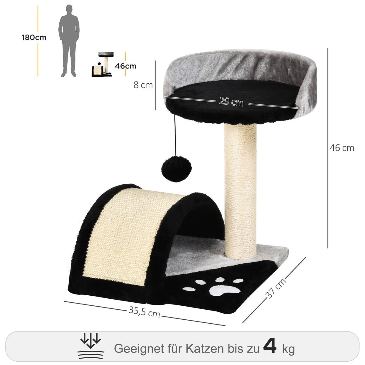 PawHut Katzenbaum schwarz MDF B/H/L: ca. 36x44x36 cm