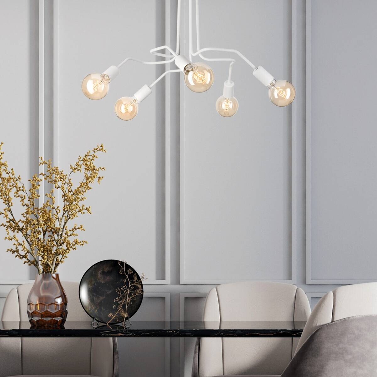 Lamkur Deckenleuchte Domino weiß Stahl H/L: ca. 40x59 cm E27 5 Brennstellen