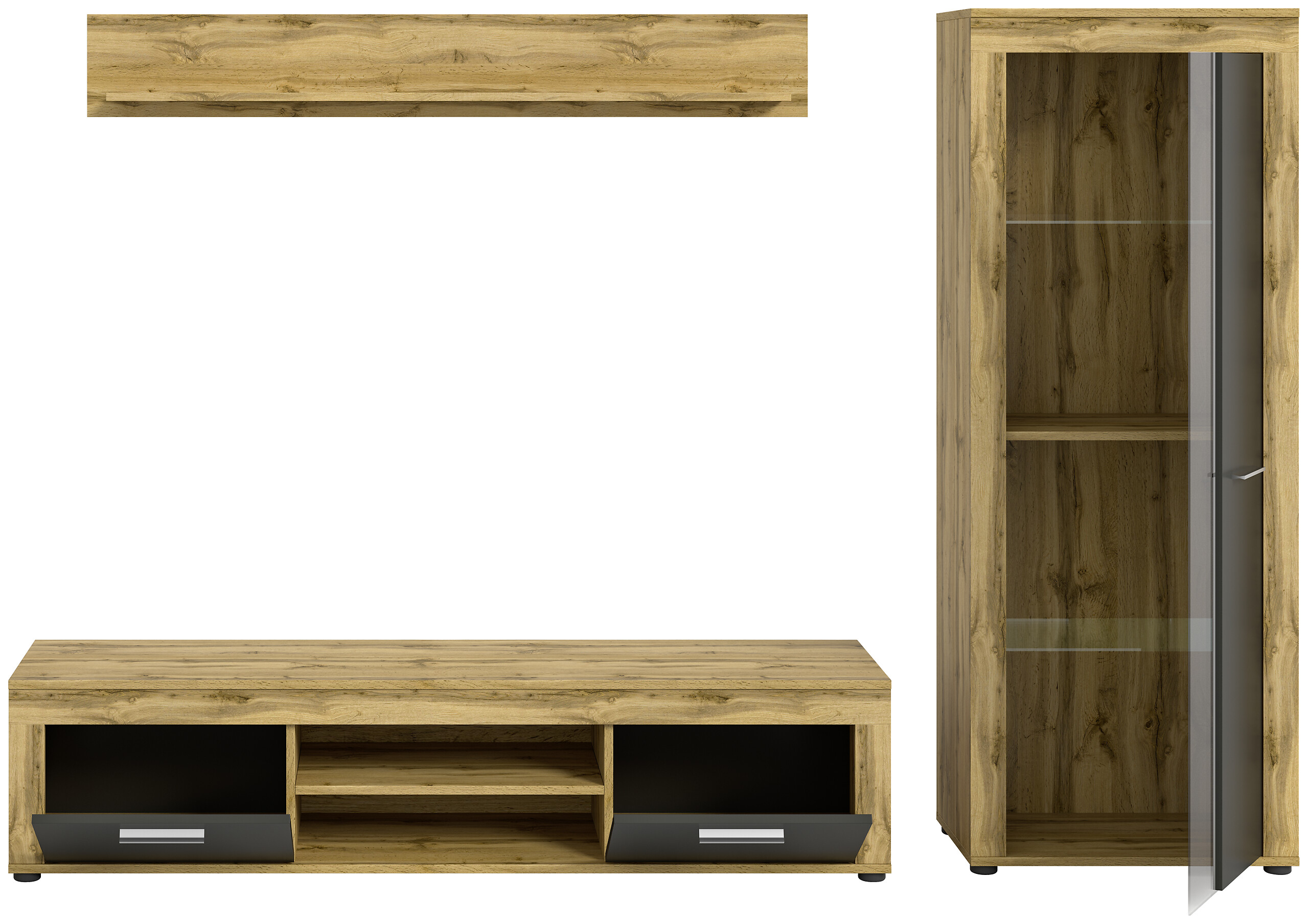 Wohnwand Jam Eiche Wotan Nachbildung grau B/H/T: ca. 235x159x35 cm