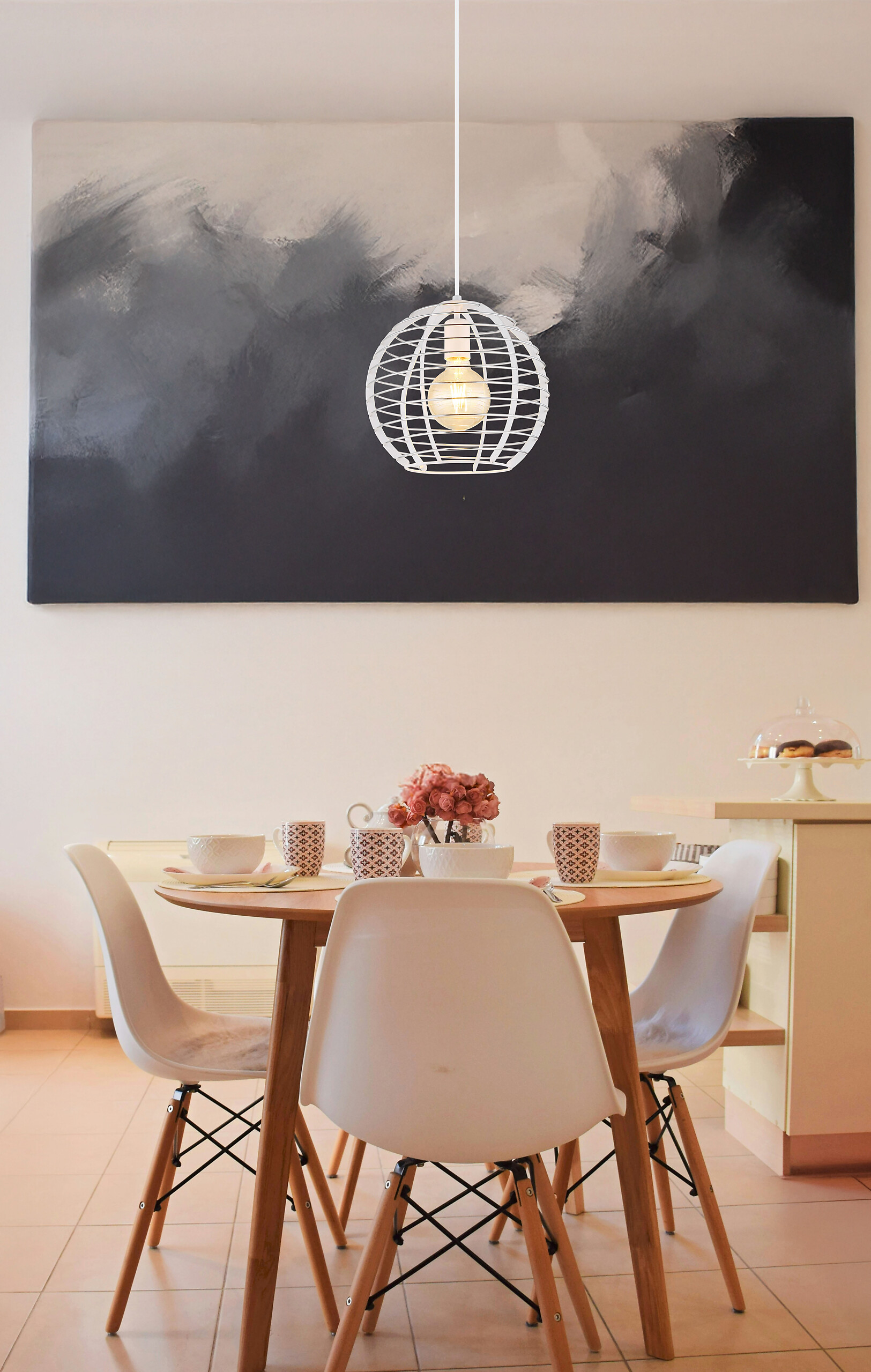 GLOBO Hängeleuchte Chrom weiß Metall Aluminium B/H/L: ca. 34x33x34 cm E27 1 Brennstellen