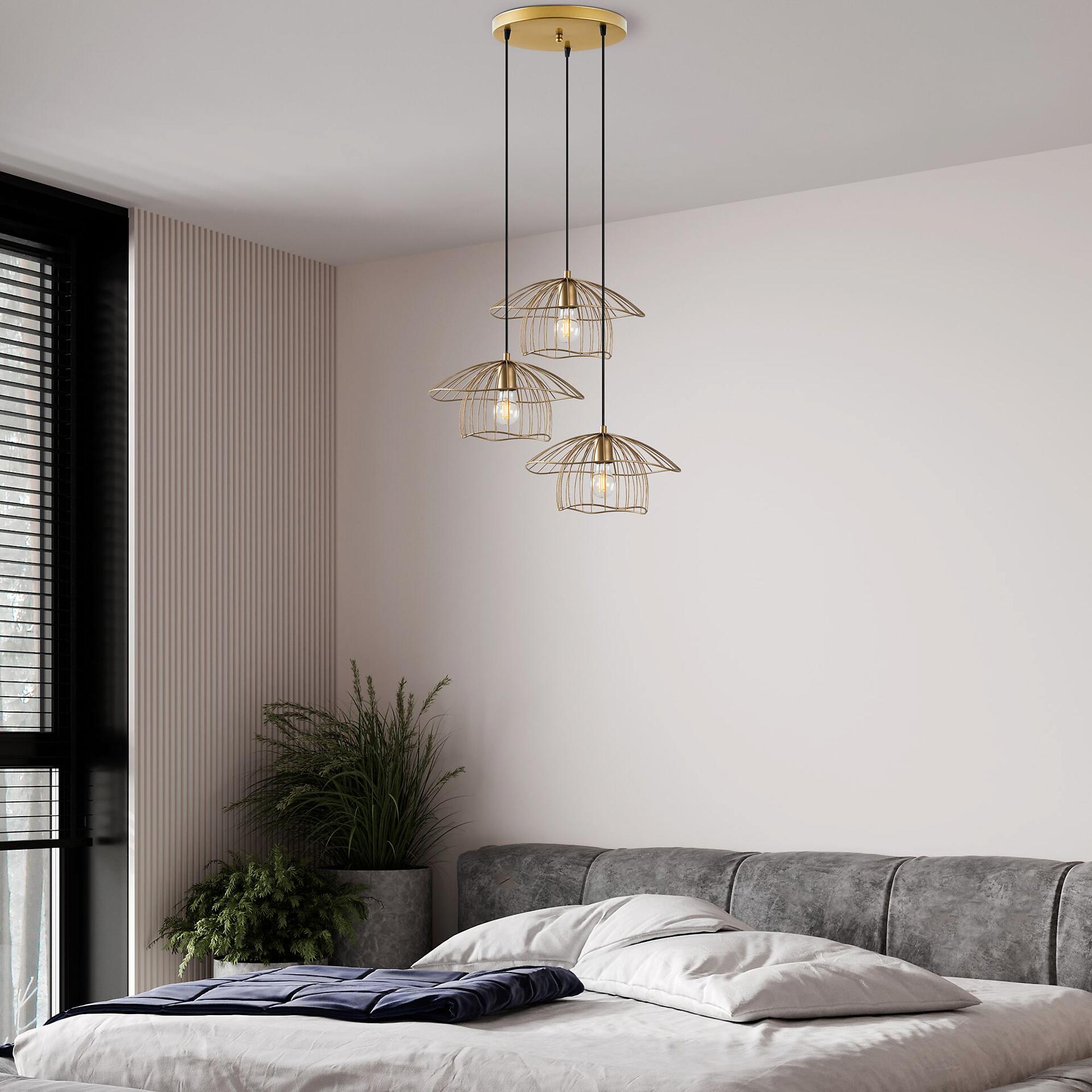 Opviq Pendelleuchte Mantar gold B/H/T/L/D: ca. 68x110x68x68x68 cm E27 3 Brennstellen