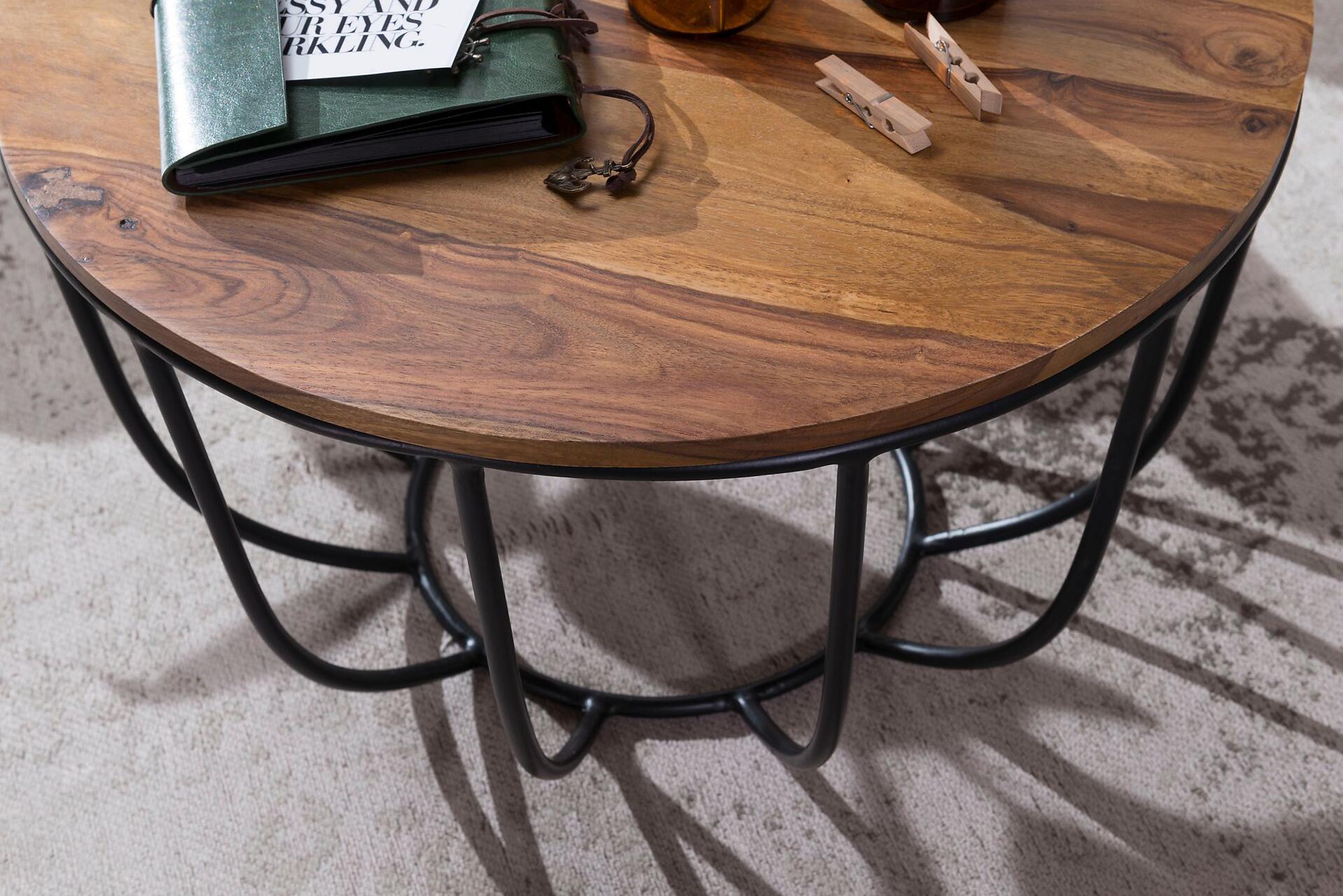 Wohnling Couchtisch natur schwarz Echtholz Eisen B/H/T: ca. 60x39x60 cm