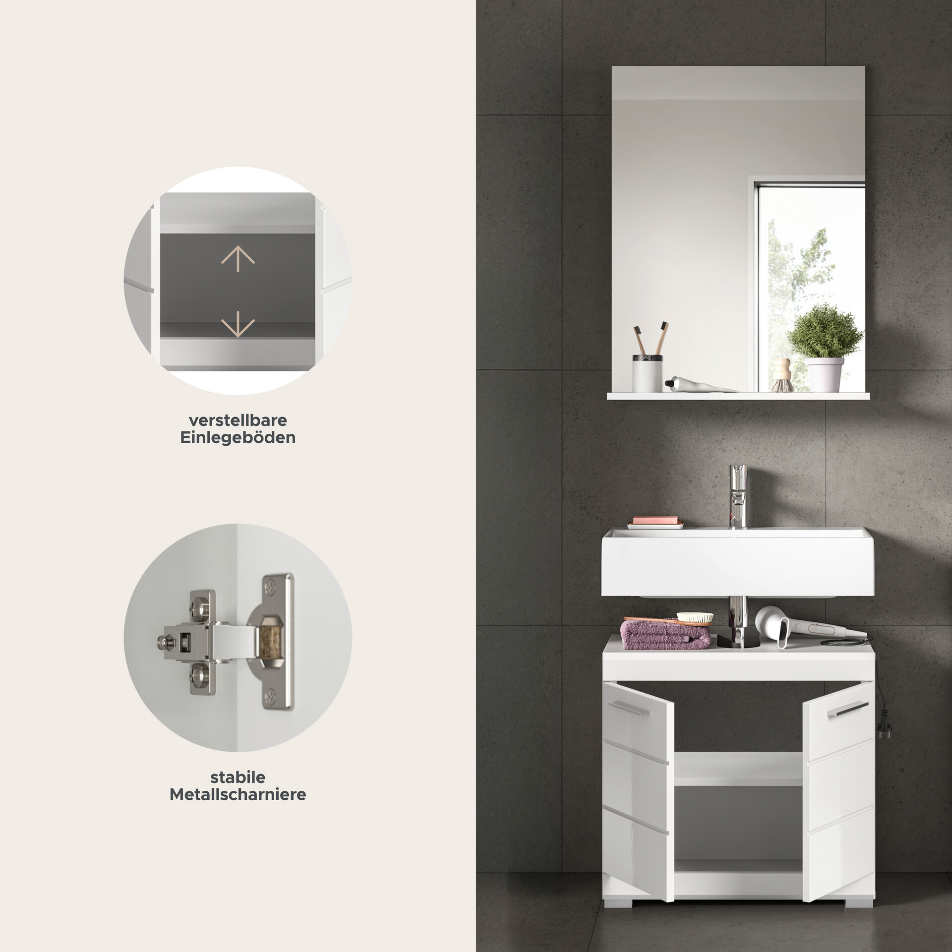 Badezimmer-Set Scout weiß weiß Hochglanz B/H/T: ca. 60x191x34 cm